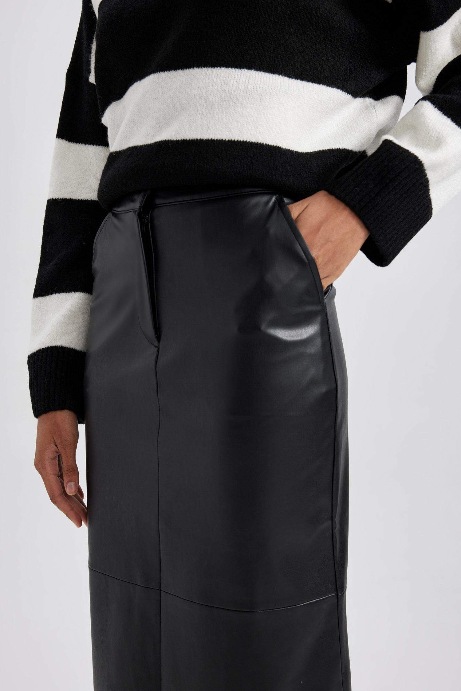 Юбка миди из искусственной кожи