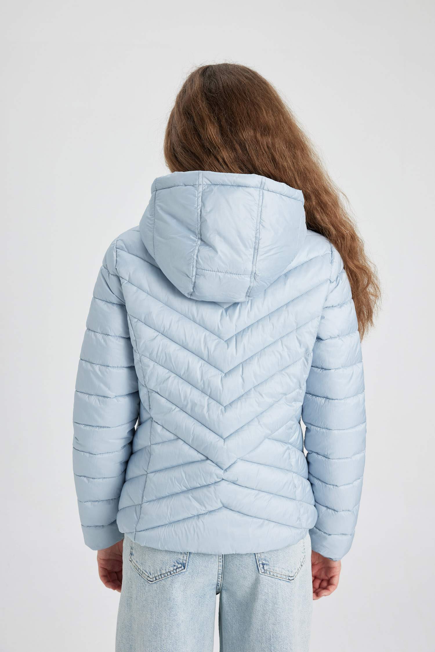 Su Geçirmez Hafif Şişme Mont Kapüşonlu Kapitoneli Fermuarlı Cepli Basic Düz Mevsimlik