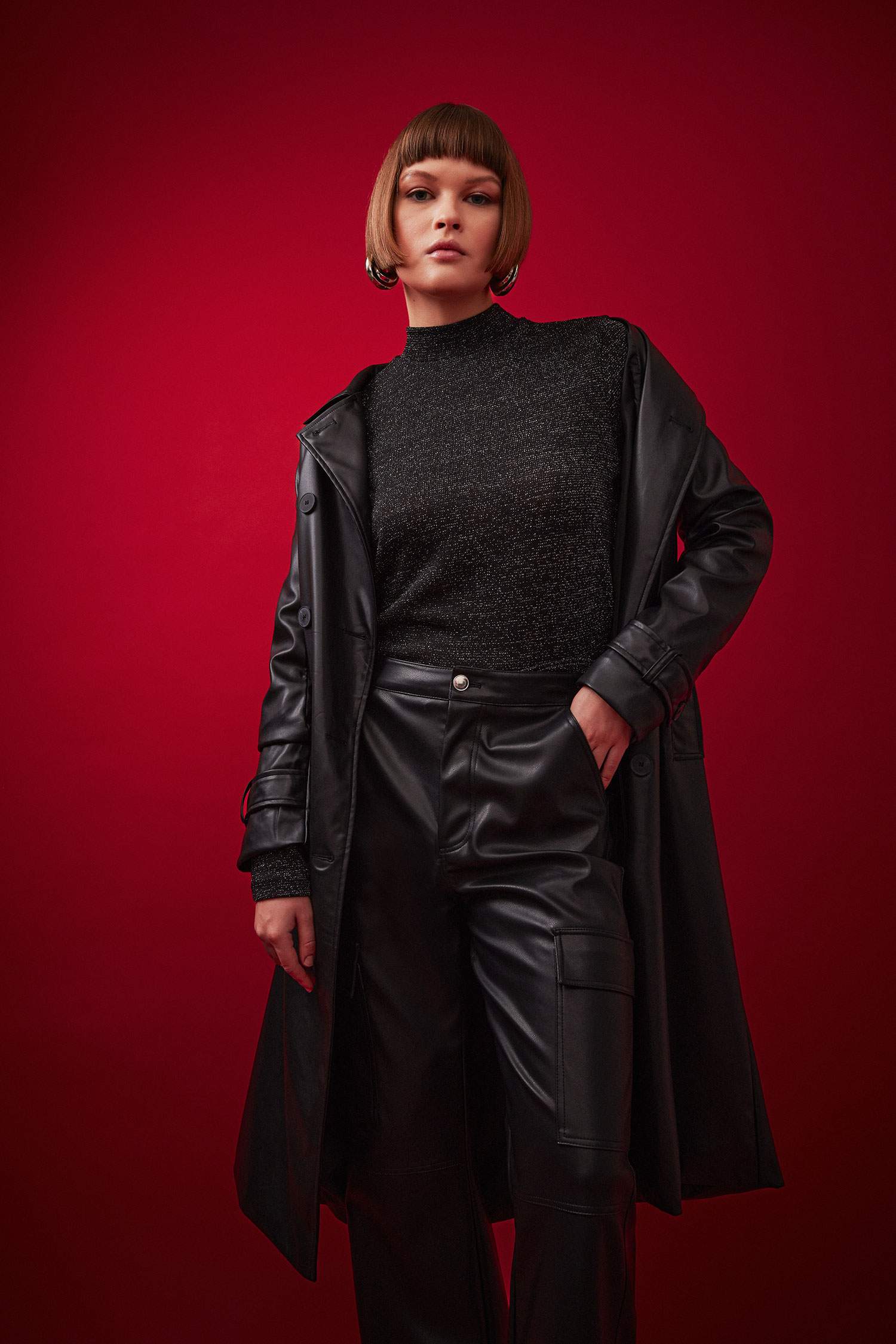 Slim Fit Turtleneck Glitter Fabric Long Sleeve T-Shirt