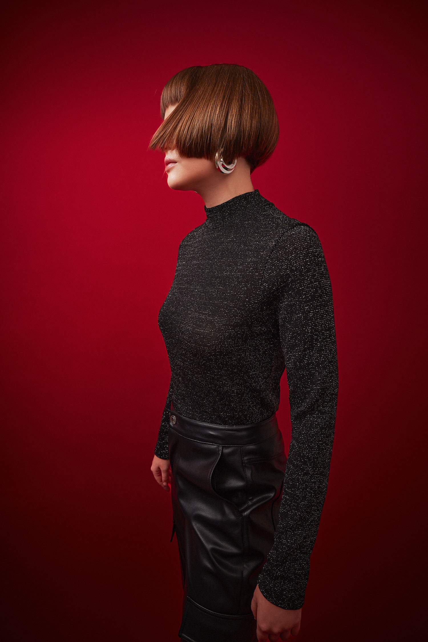 Slim Fit Turtleneck Glitter Fabric Long Sleeve T-Shirt