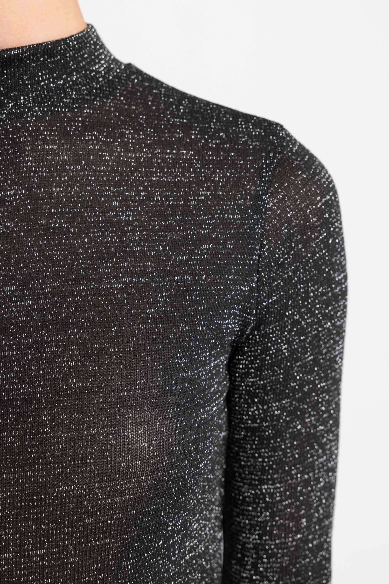 Slim Fit Turtleneck Glitter Fabric Long Sleeve T-Shirt