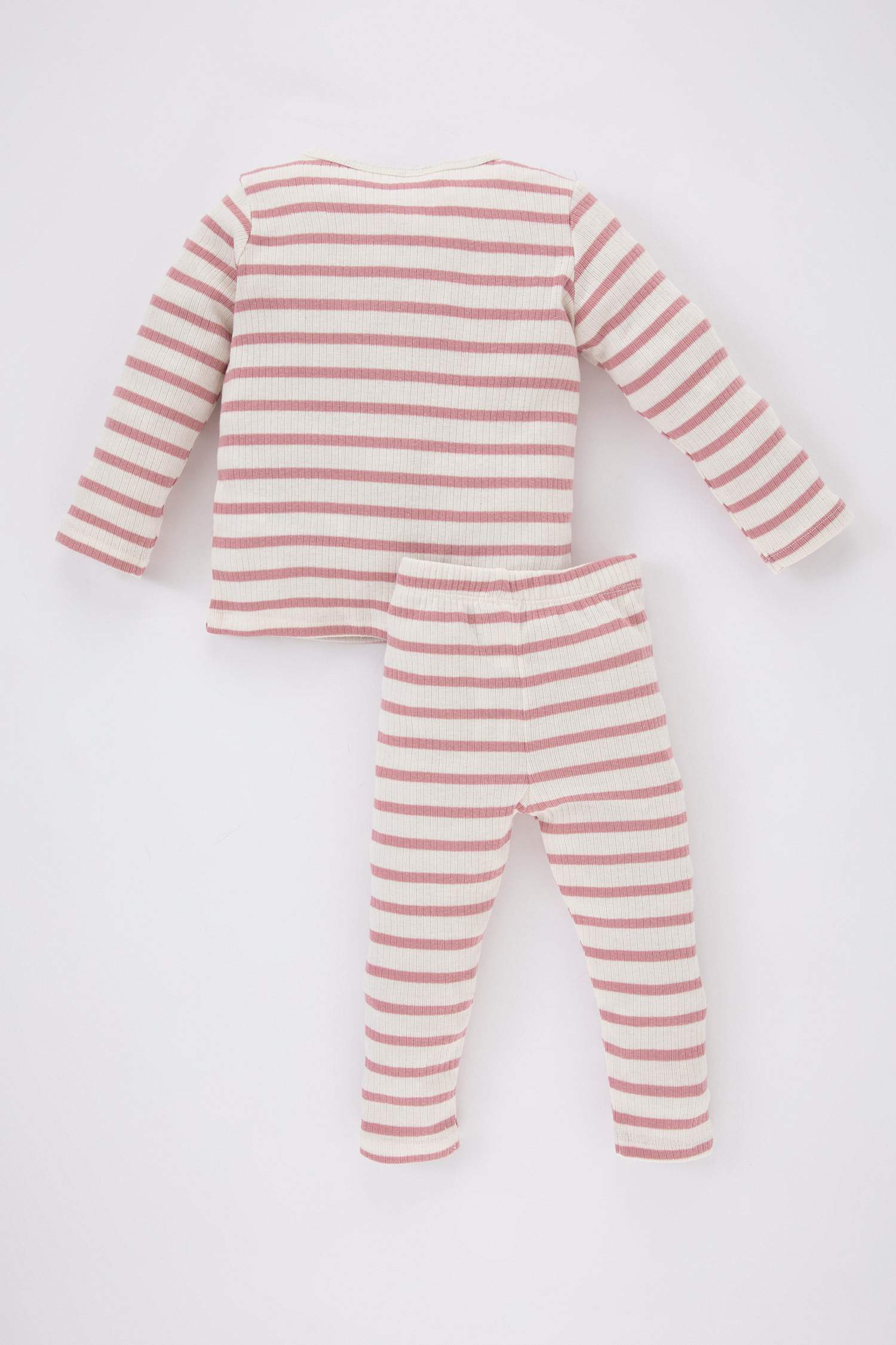 طقم بيجاما بيبي بناتي مخطط مضلع قصة عادية - قطعتين