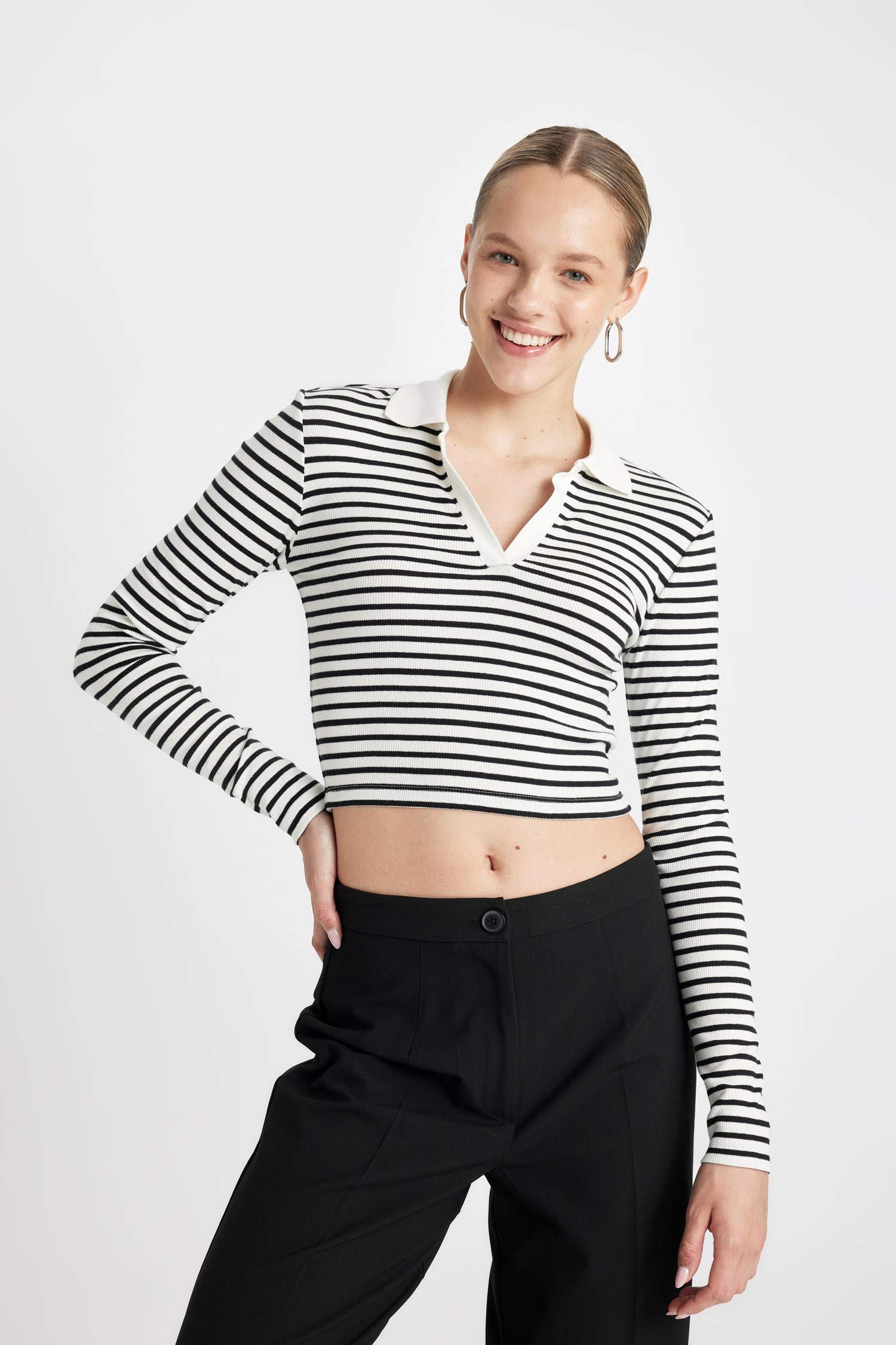 Slim Fit Polo Collar Camisole Long Sleeve T-Shirt