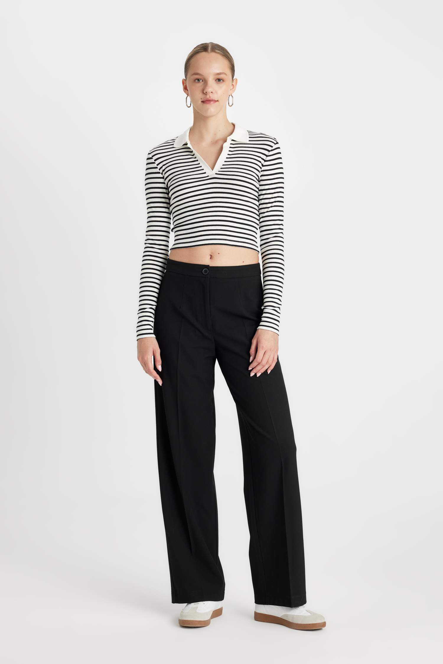 Slim Fit Polo Collar Camisole Long Sleeve T-Shirt