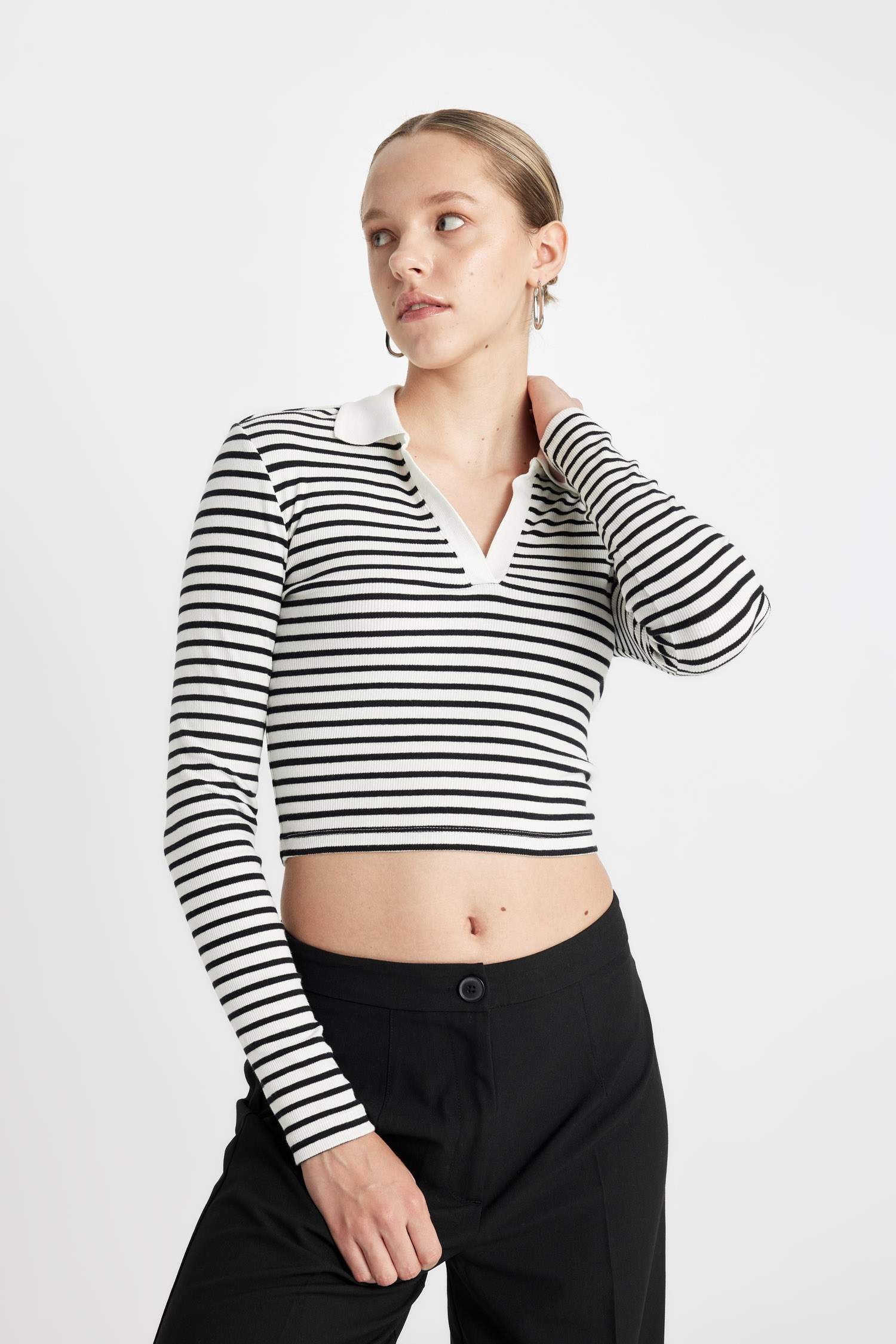 Slim Fit Polo Collar Camisole Long Sleeve T-Shirt