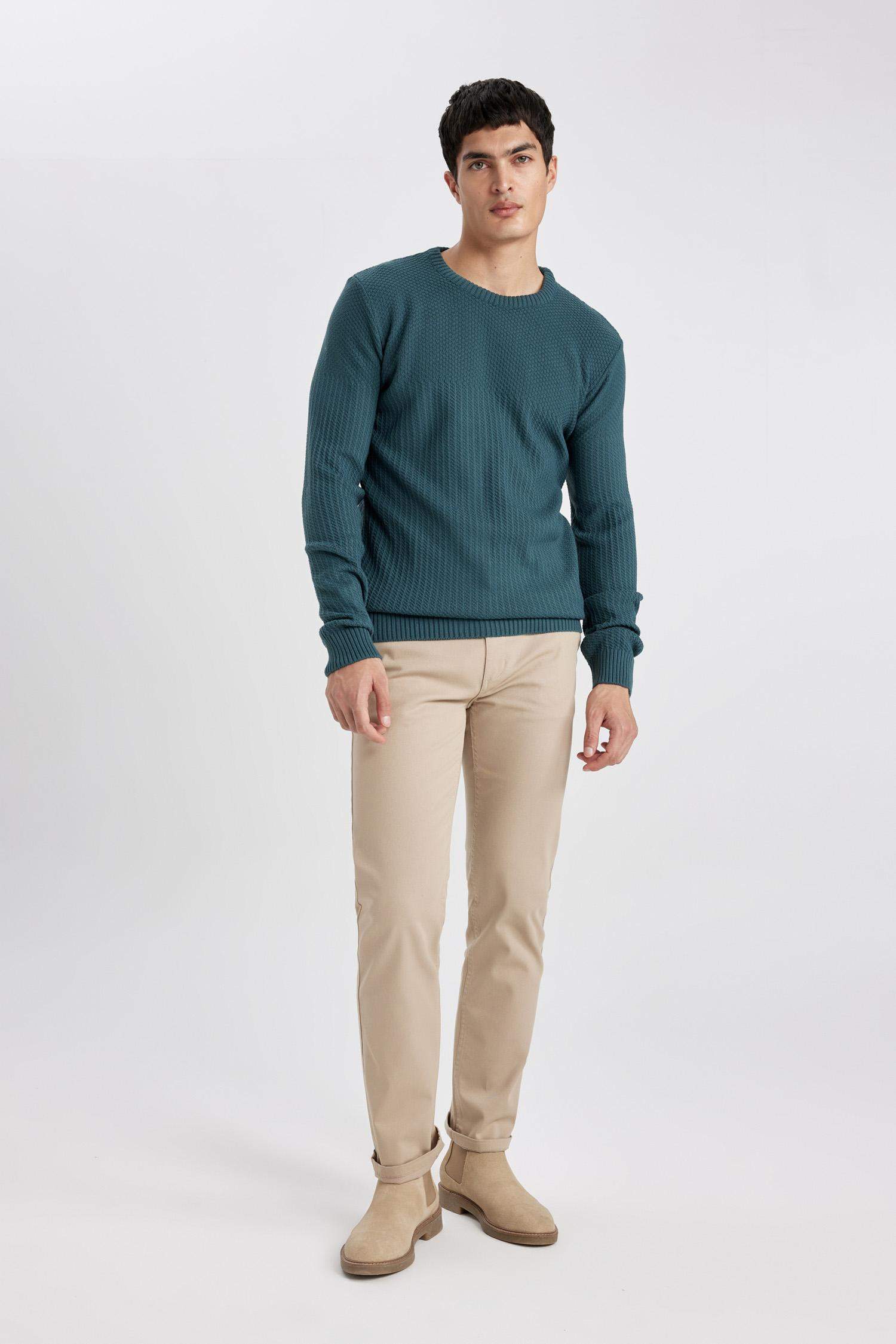 Regular Fit Regular Hem Zipper Pocket Gabardine Trousers