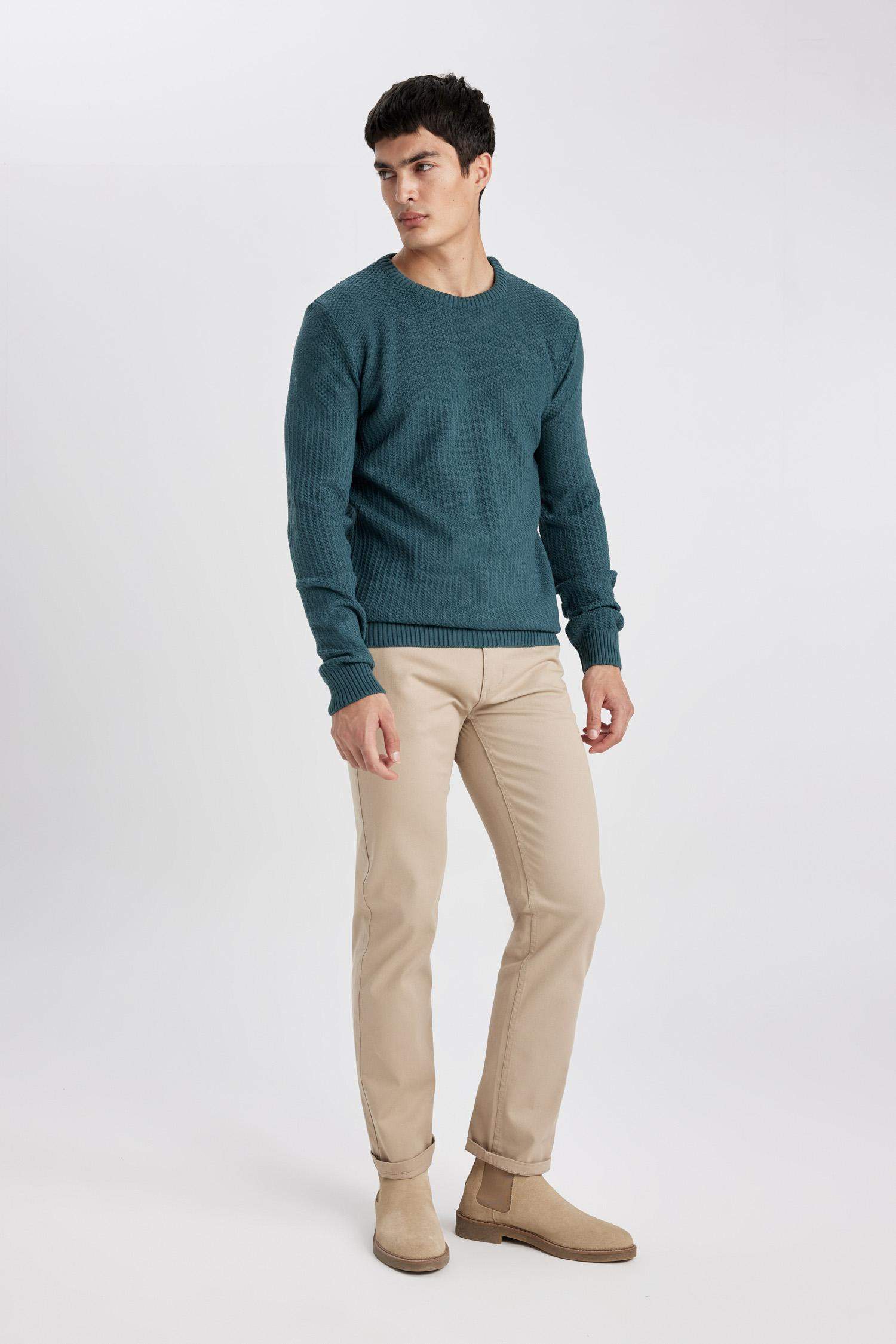 Regular Fit Regular Hem Zipper Pocket Gabardine Trousers