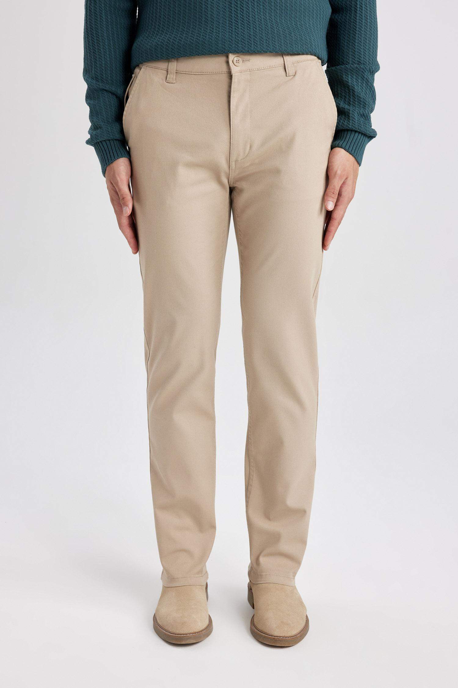 Regular Fit Regular Hem Zipper Pocket Gabardine Trousers