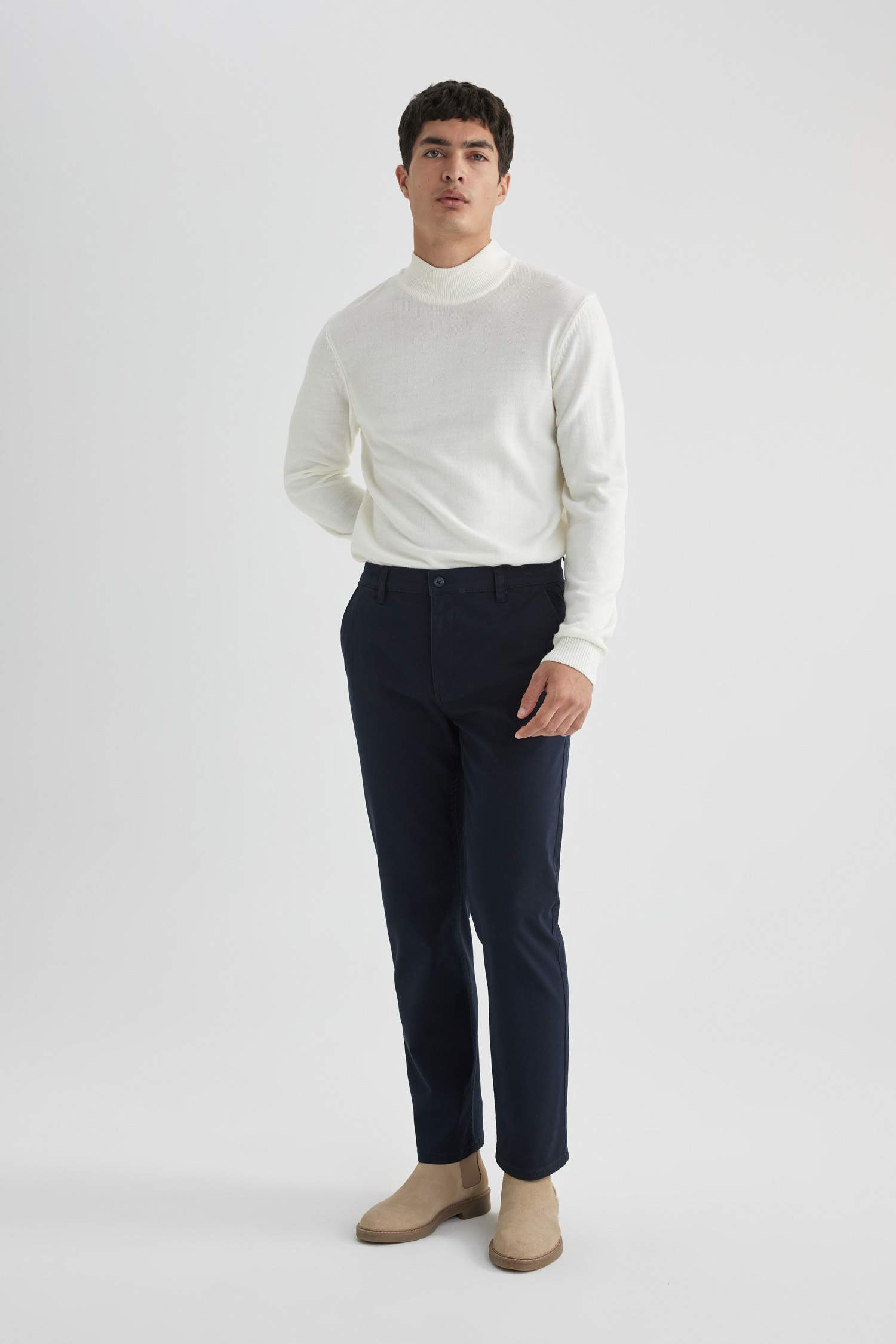 Regular Fit Normal Kesim Gabardin Chino Kanvas Pantolon Yazlık Fermuar Cepli Düz Paça