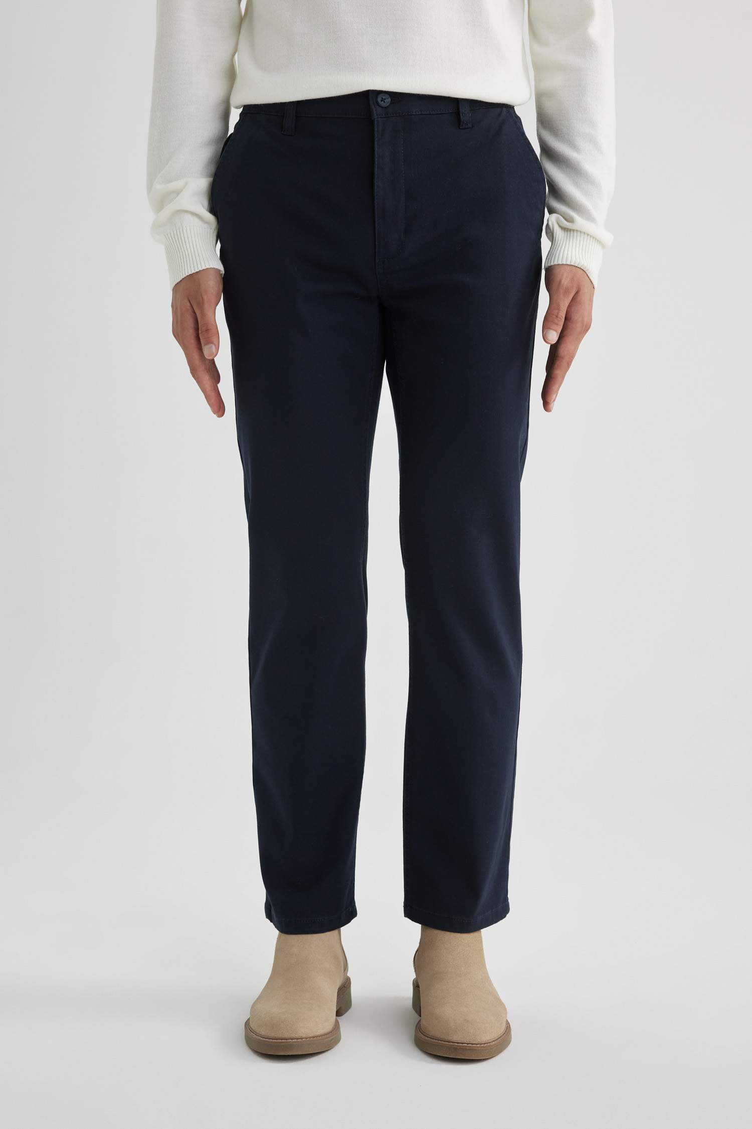 Regular Fit Normal Kesim Gabardin Chino Kanvas Pantolon Yazlık Fermuar Cepli Düz Paça