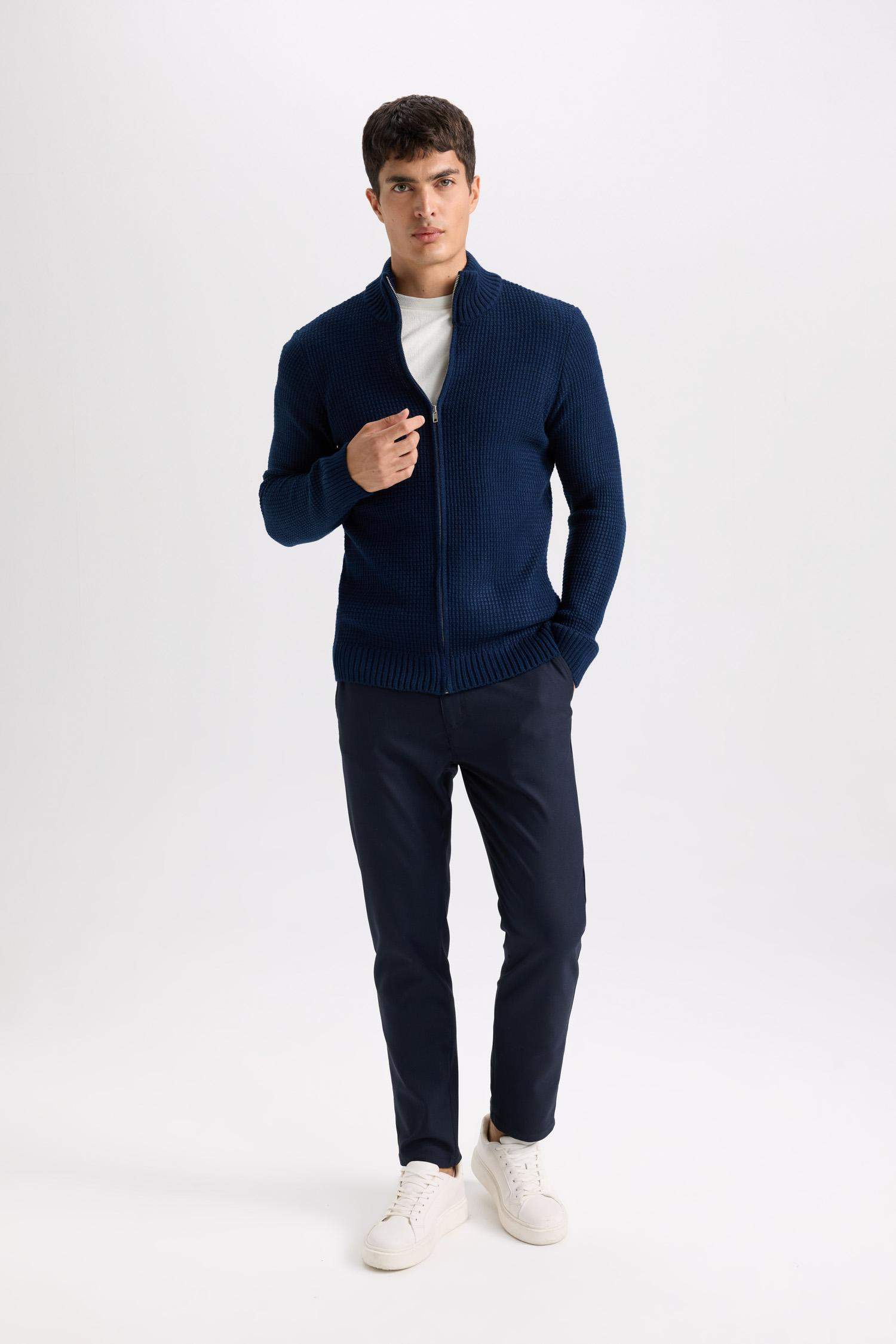 Twill Chino Kumaş Pantolon Slim Fit Dar Kesim Dar Paça Basic Düz Cepli