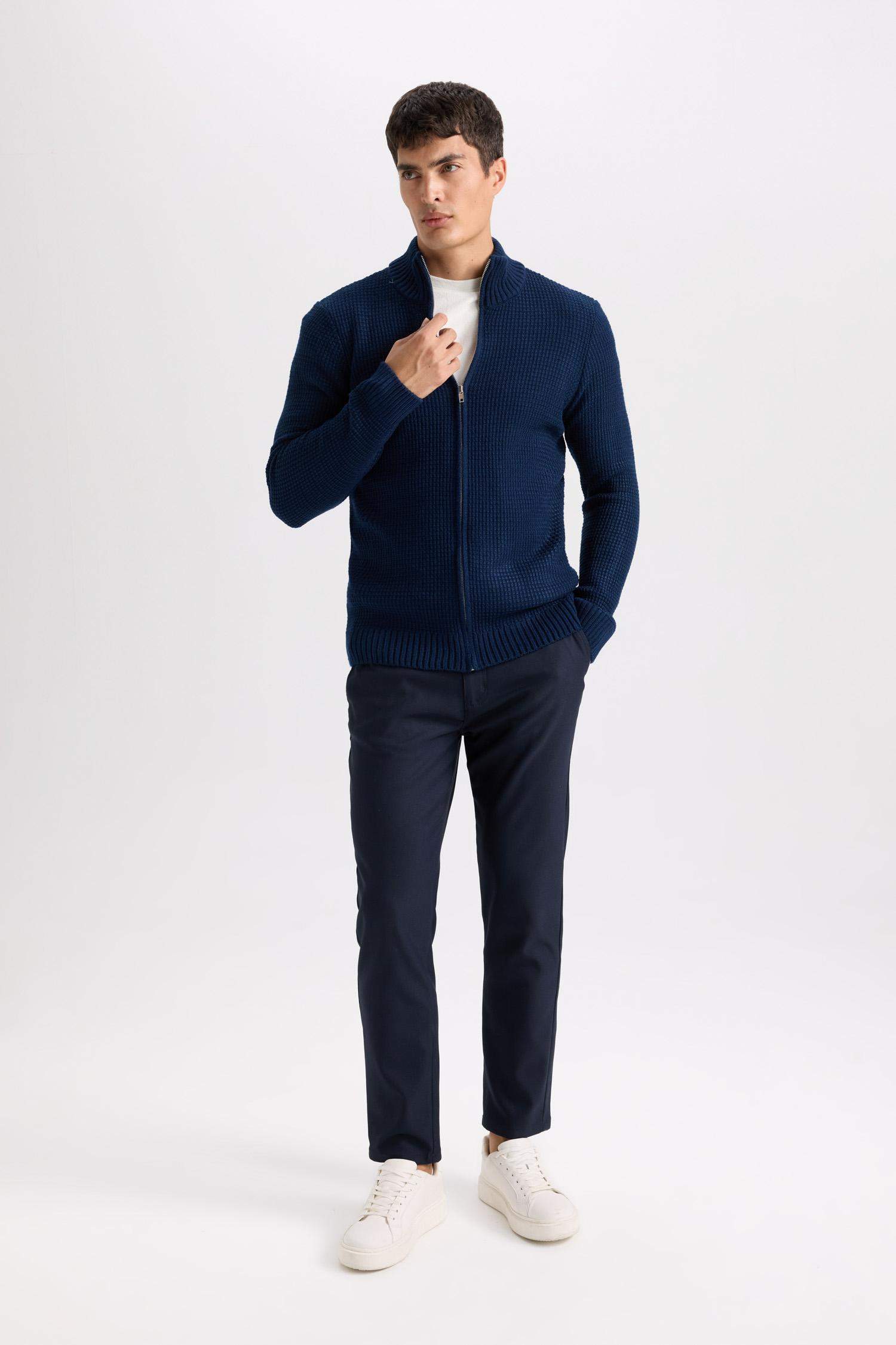 Twill Chino Kumaş Pantolon Slim Fit Dar Kesim Dar Paça Basic Düz Cepli