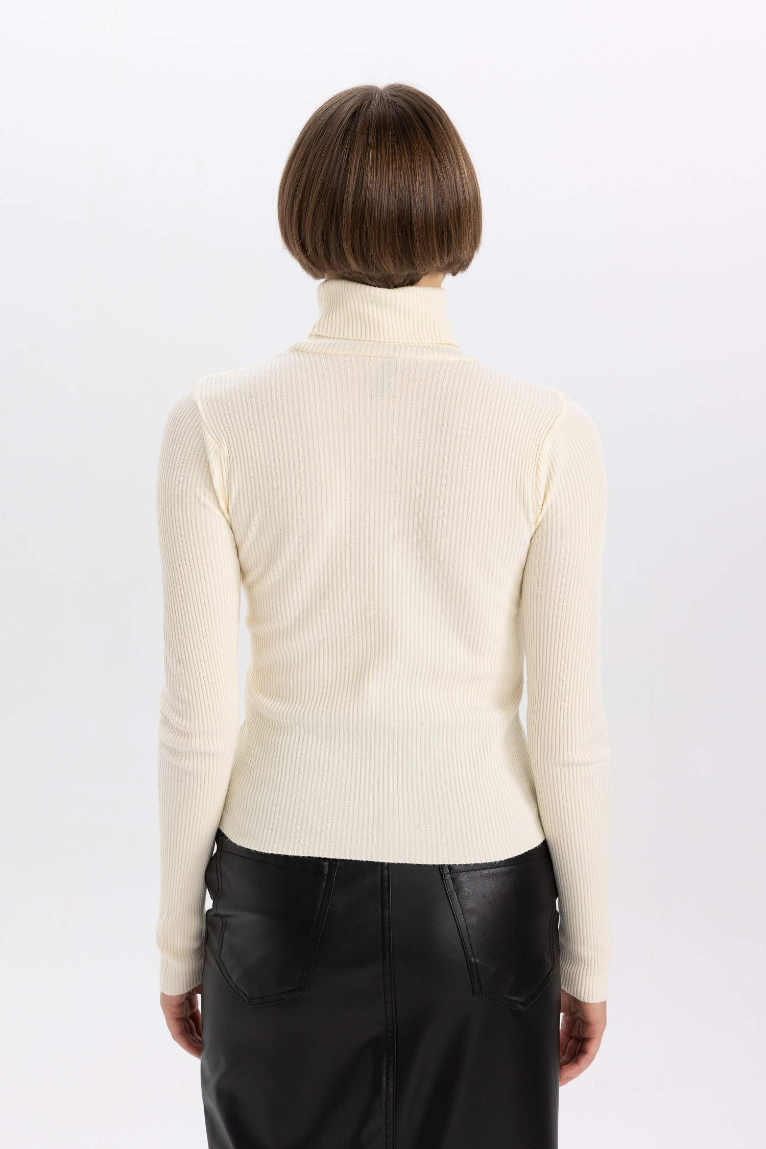 Fitted Balıkçı Yaka Basic Düz Triko Kazak