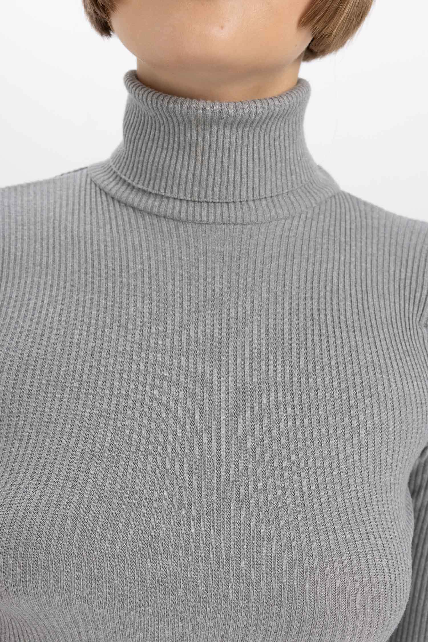 Fitted Balıkçı Yaka Basic Düz Triko Kazak