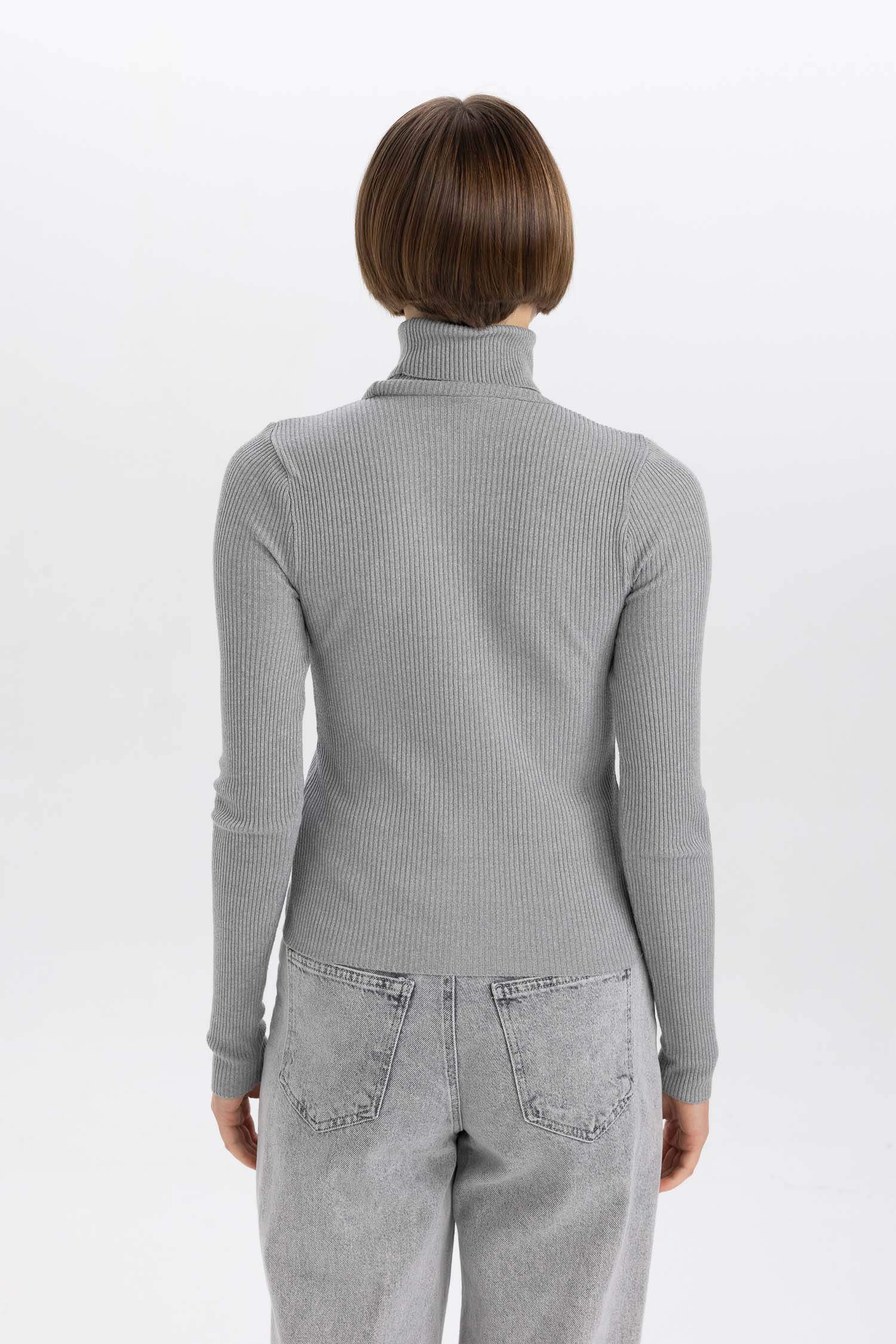 Fitted Balıkçı Yaka Basic Düz Triko Kazak