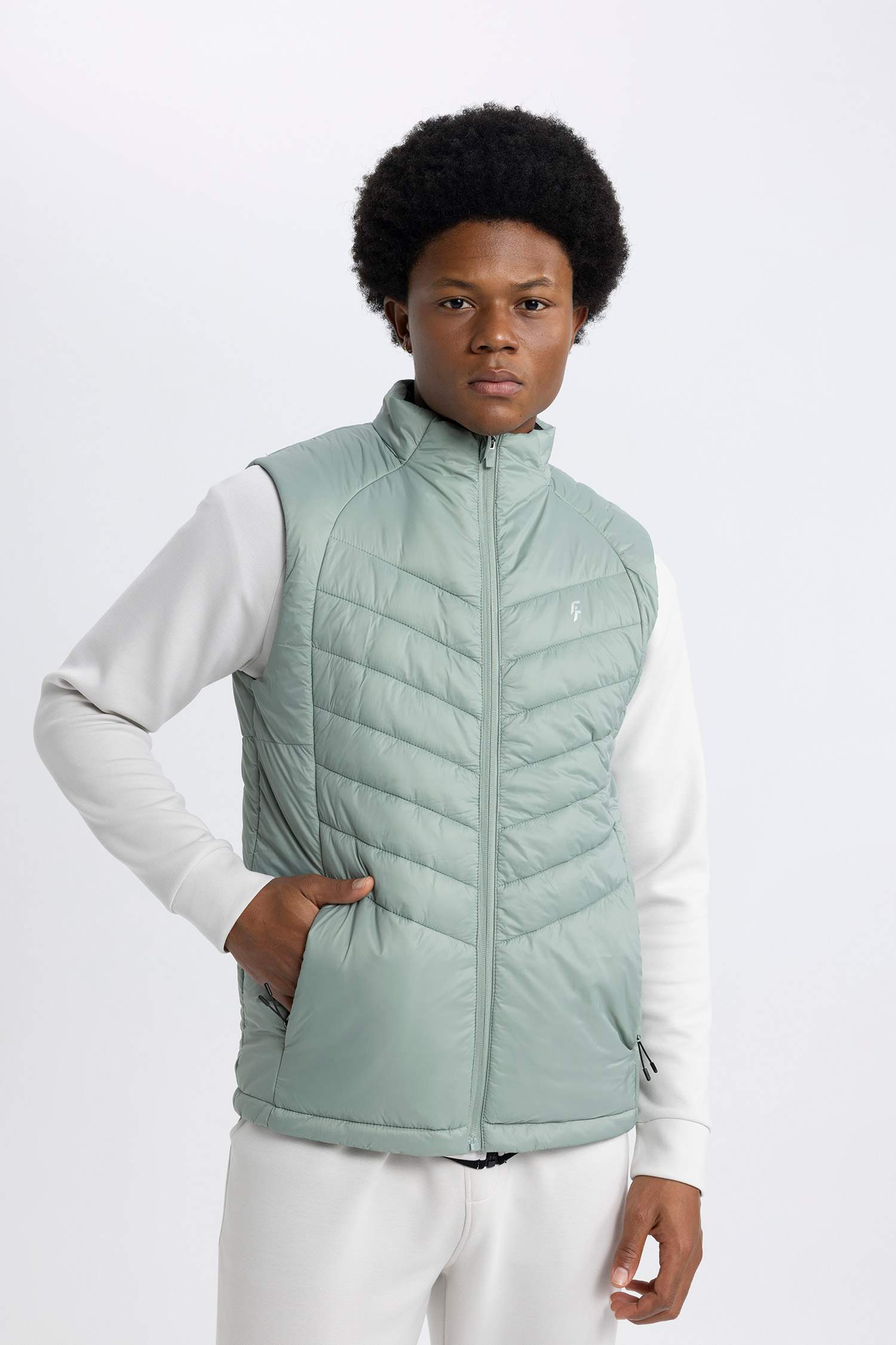 Slim Fit Şişme Yelek Dar Kesim Su İtici Rüzgar Geçirmez Fermuarlı Cepli