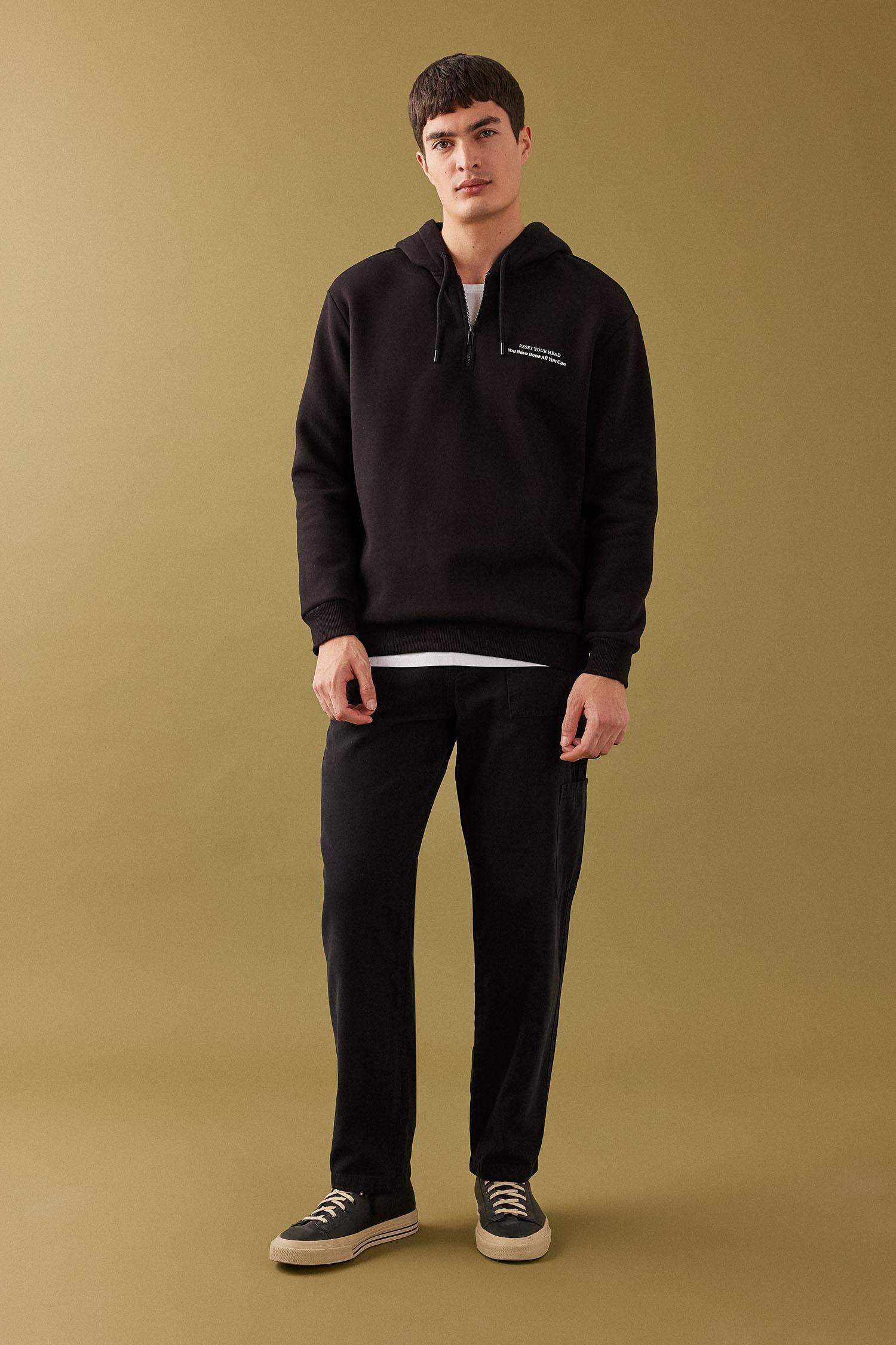 %100 Pamuk Yazlık Kanvas Pantolon Straight Fit Normal Kalıp Normal Bel Boru Paça Basic Düz Cepli