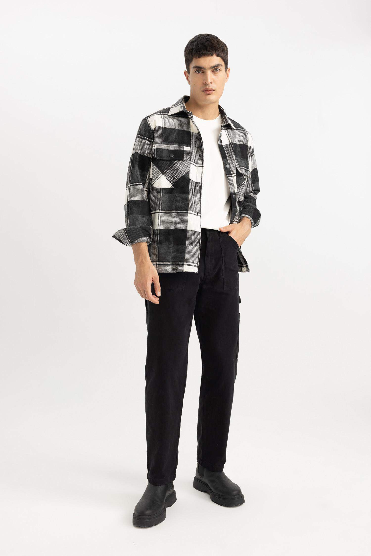 %100 Pamuk Yazlık Kanvas Pantolon Straight Fit Normal Kalıp Normal Bel Boru Paça Basic Düz Cepli