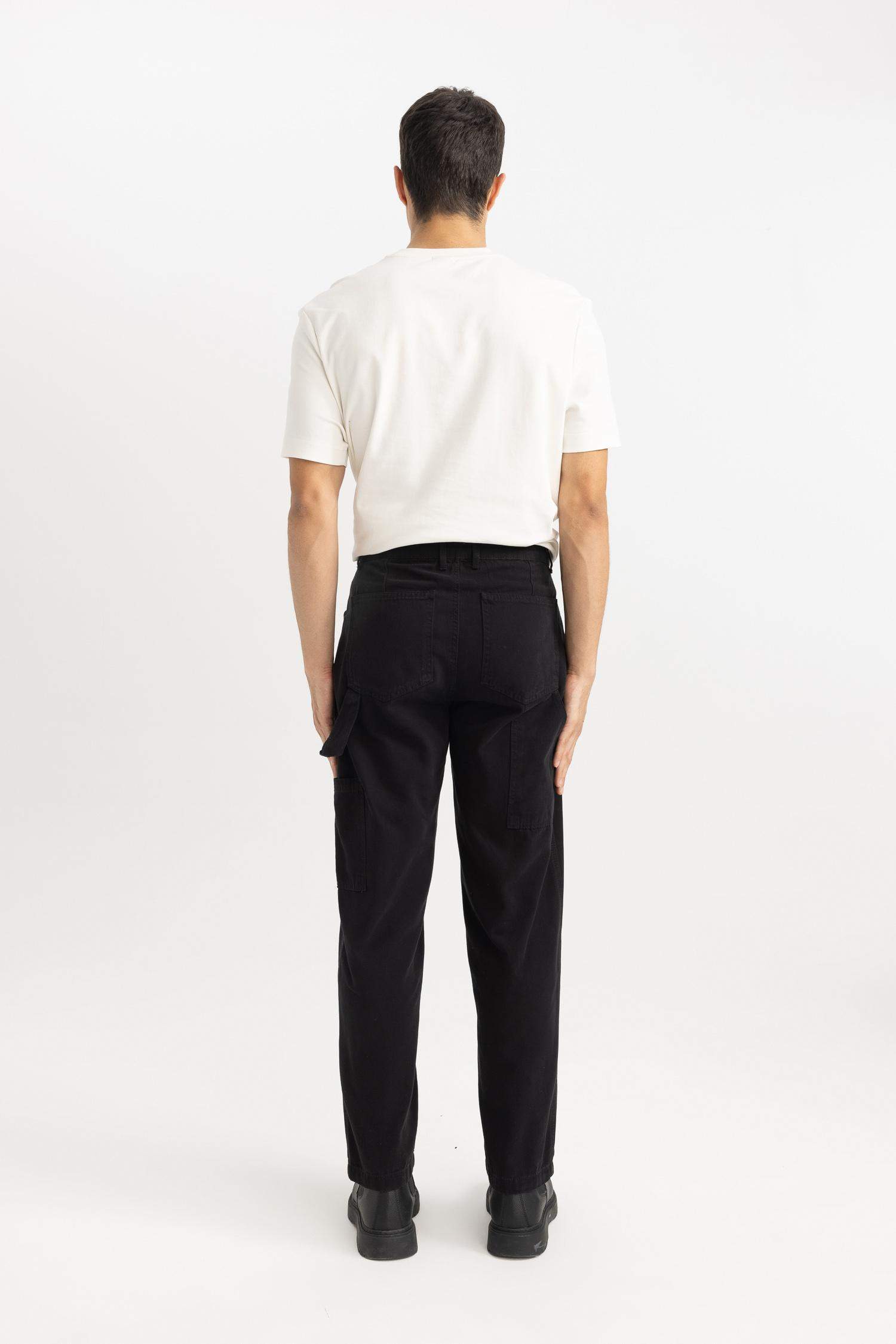 %100 Pamuk Yazlık Kanvas Pantolon Straight Fit Normal Kalıp Normal Bel Boru Paça Basic Düz Cepli