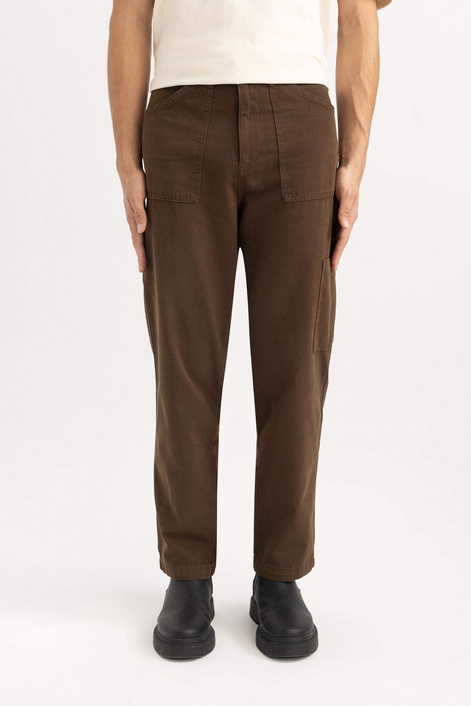 Yazlık Kanvas Pantolon Straight Fit Normal Kalıp Normal Bel Boru Paça Basic Düz Cepli