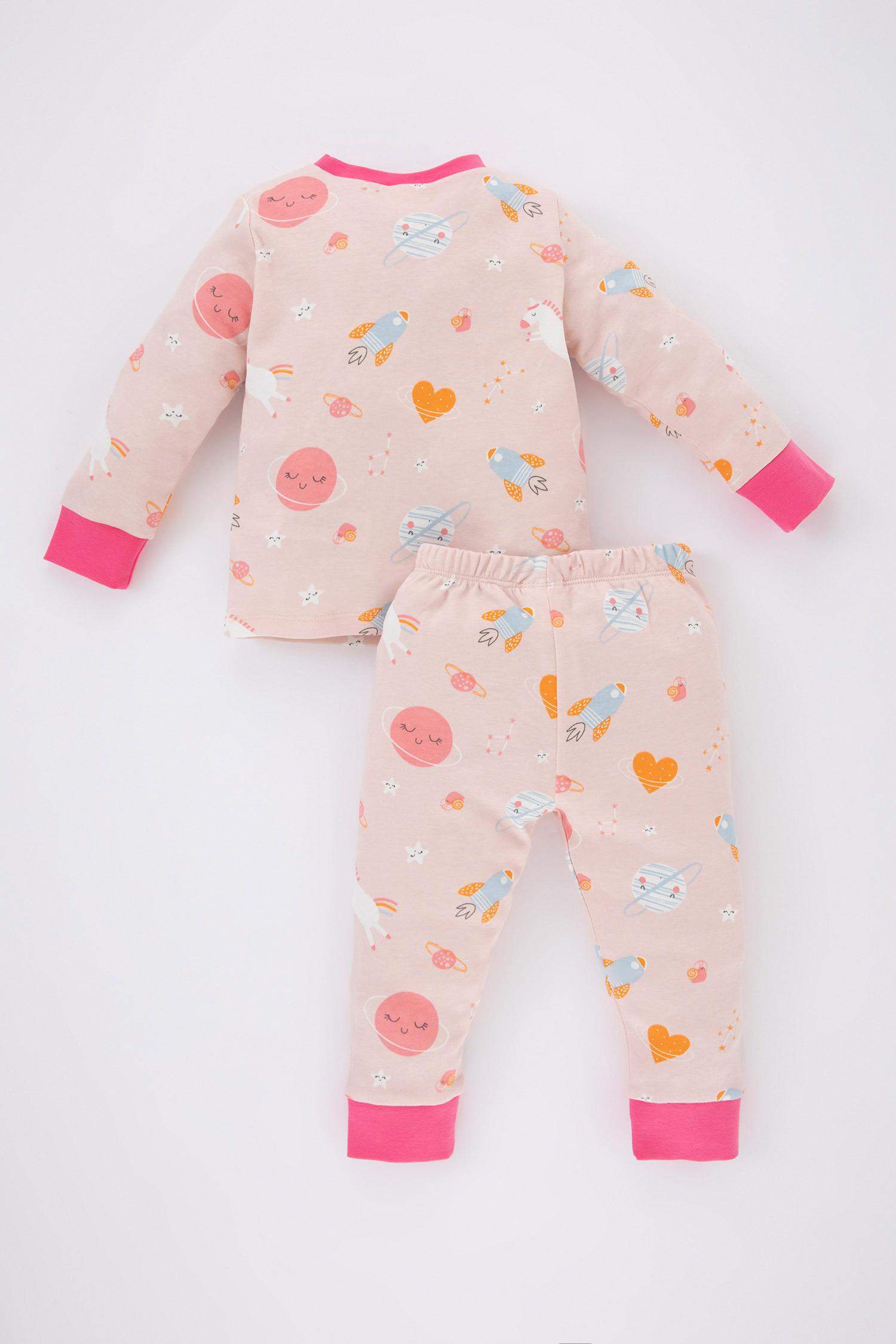 طقم بيجاما بناتي برقبة مستديرة - قطعتين