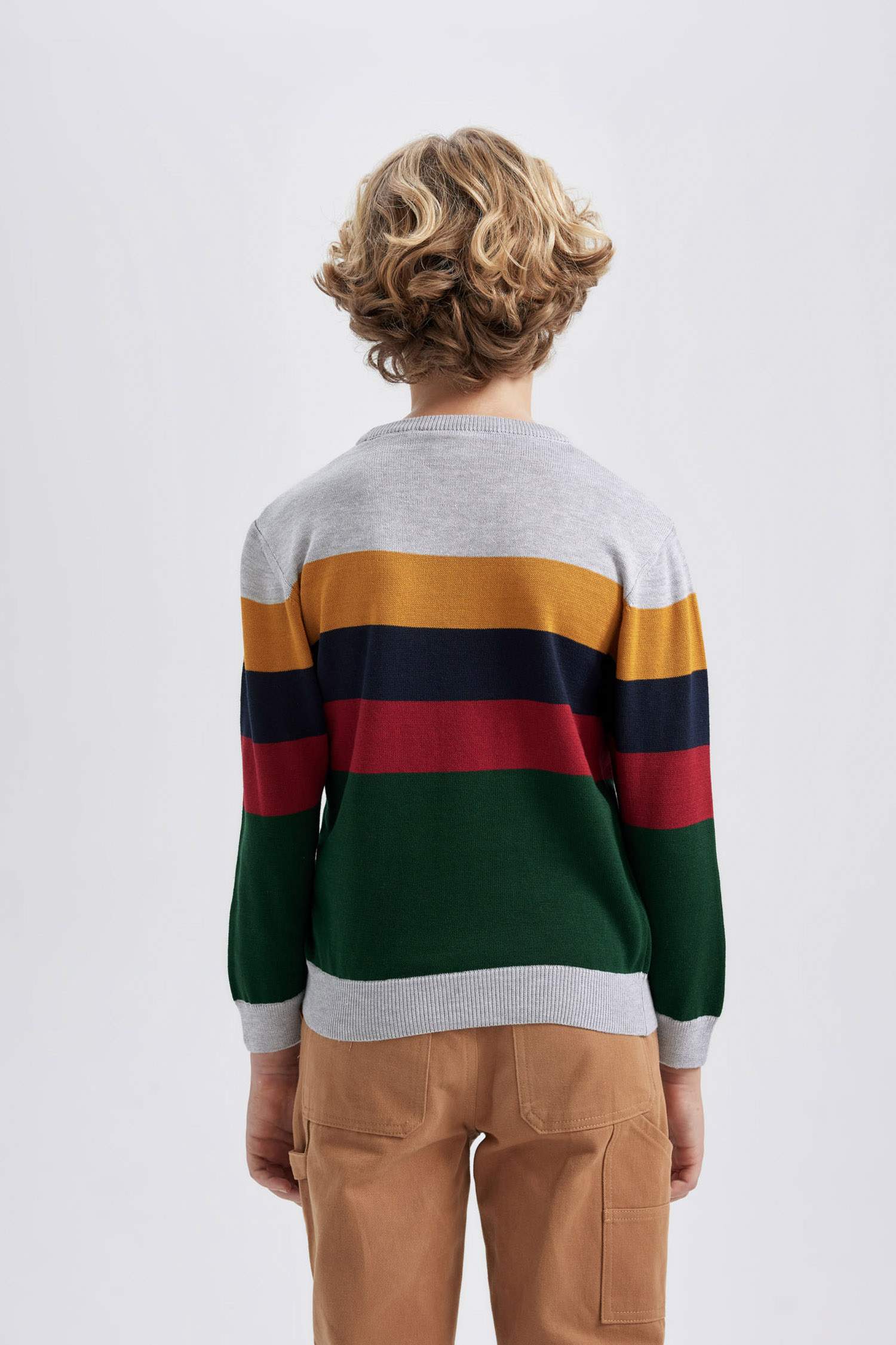 بلوفر اولادي تريكو قصة عادية برقبة مستديرة ميلانج رمادي فاتح