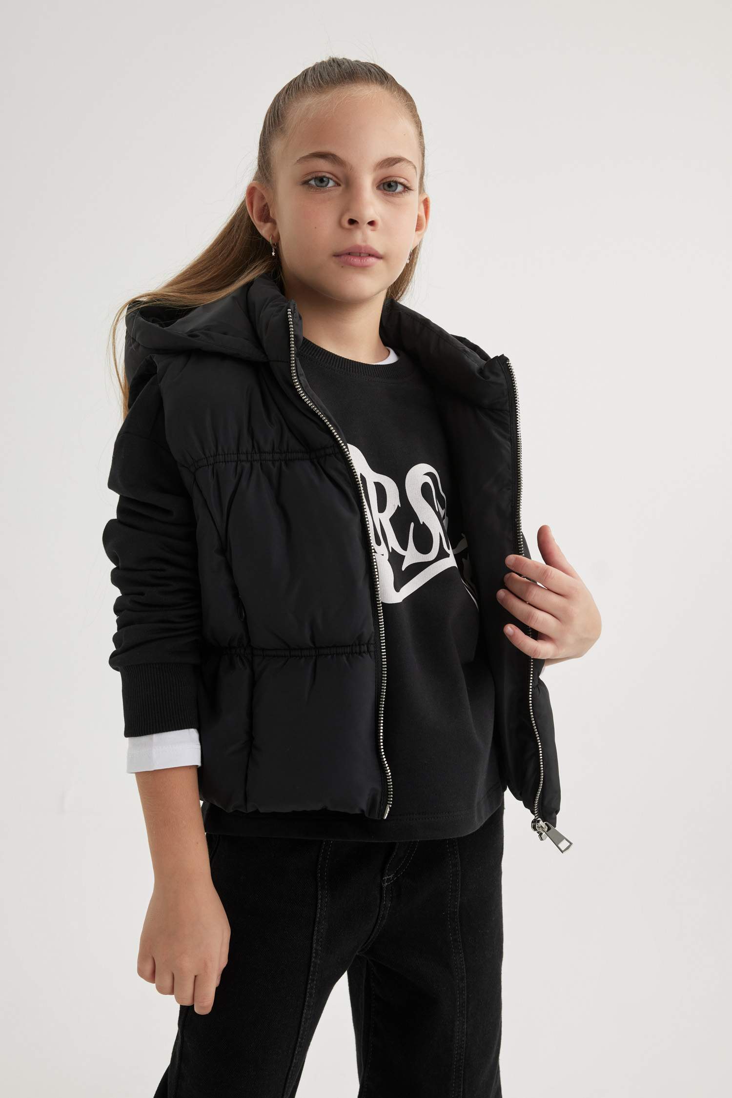 Girl Water Repellent Hooded Puffer Vest