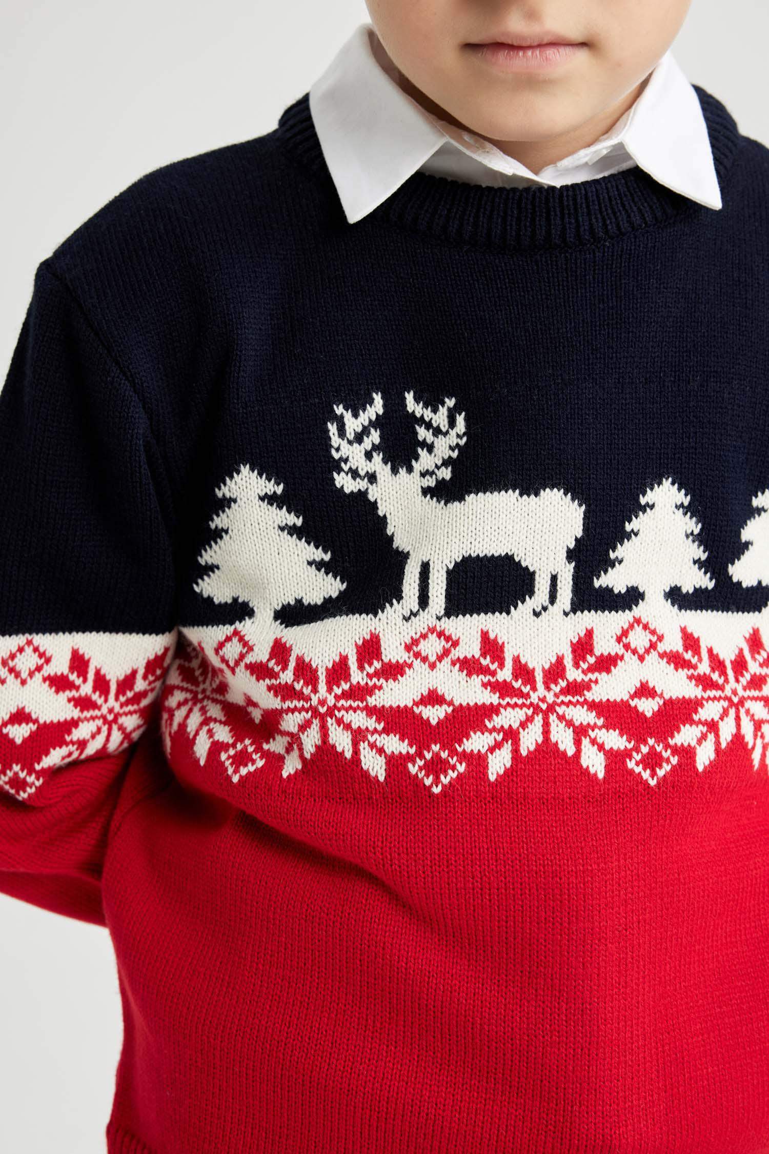 Boy New Year Themed Crew Neck Knitted Pullover