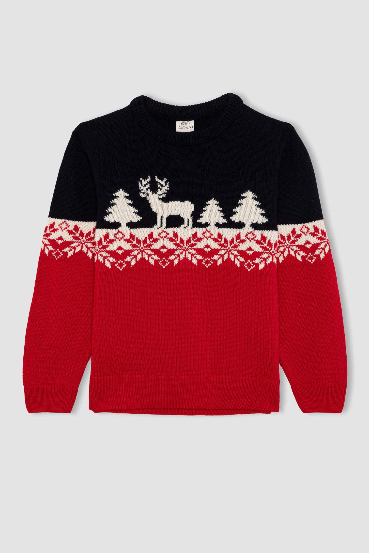Boy New Year Themed Crew Neck Knitted Pullover