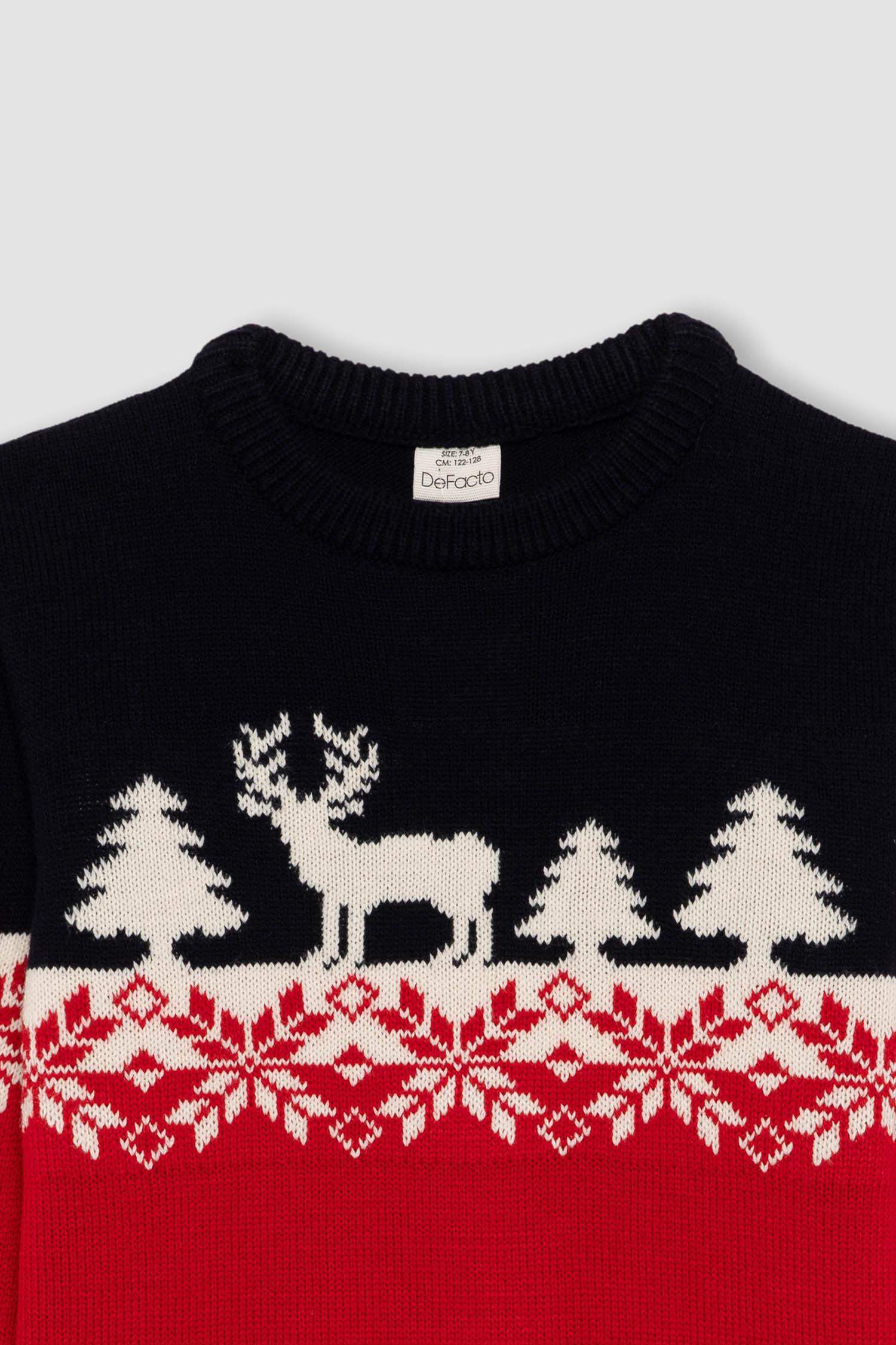 Boy New Year Themed Crew Neck Knitted Pullover