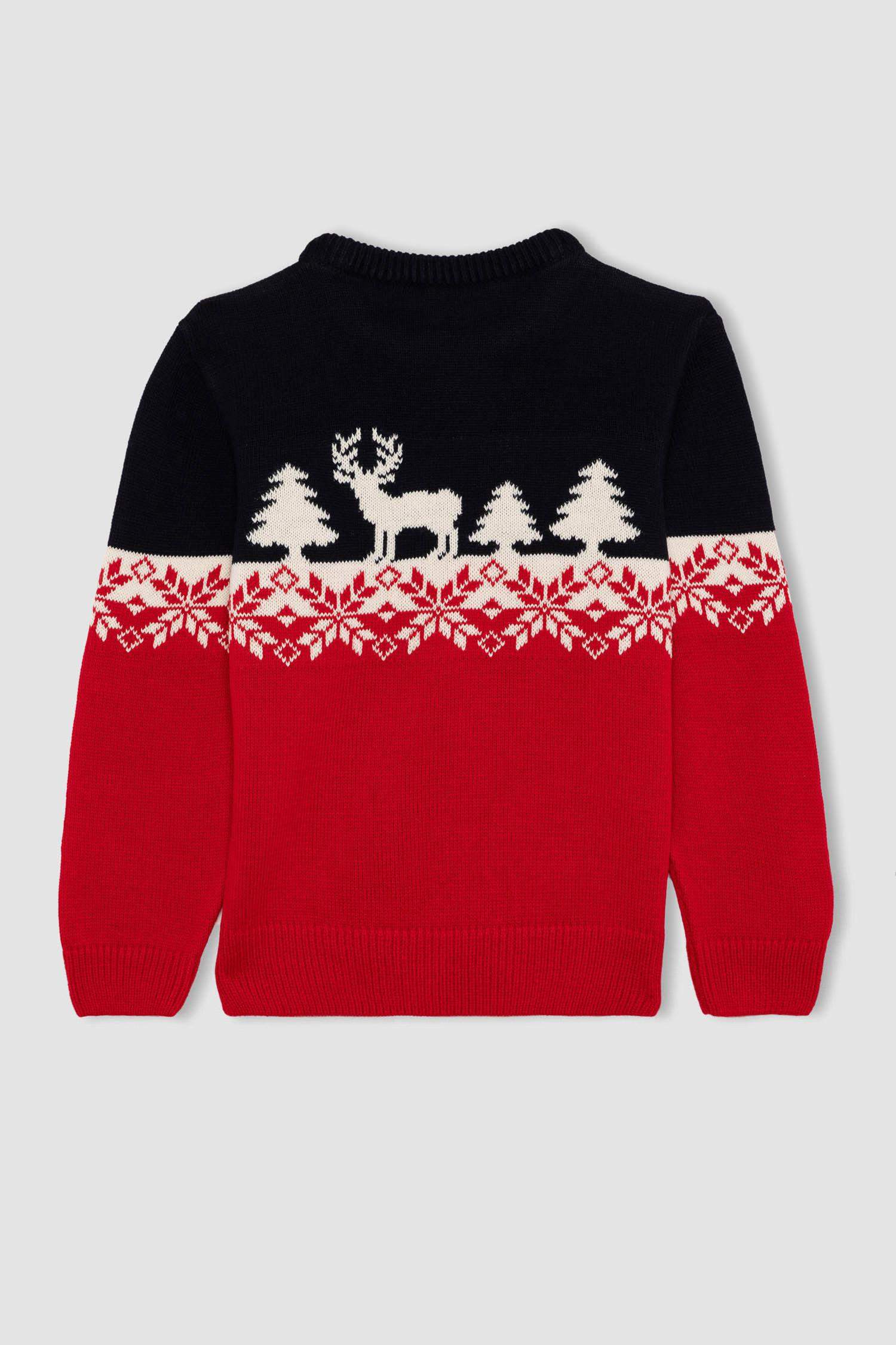 Boy New Year Themed Crew Neck Knitted Pullover