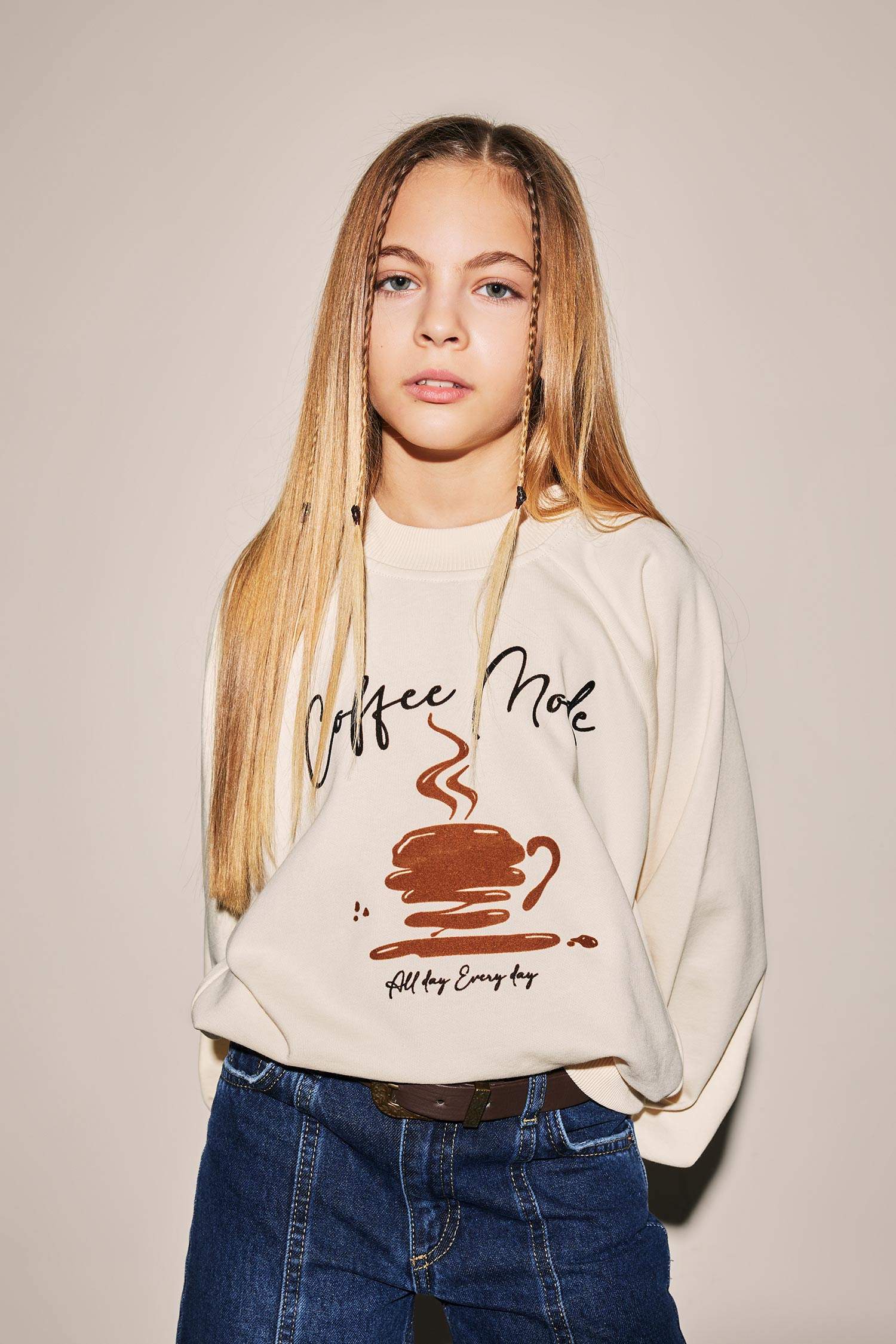 Girl Oversize Fit Crew Neck Printed Thick Sweatshirt
