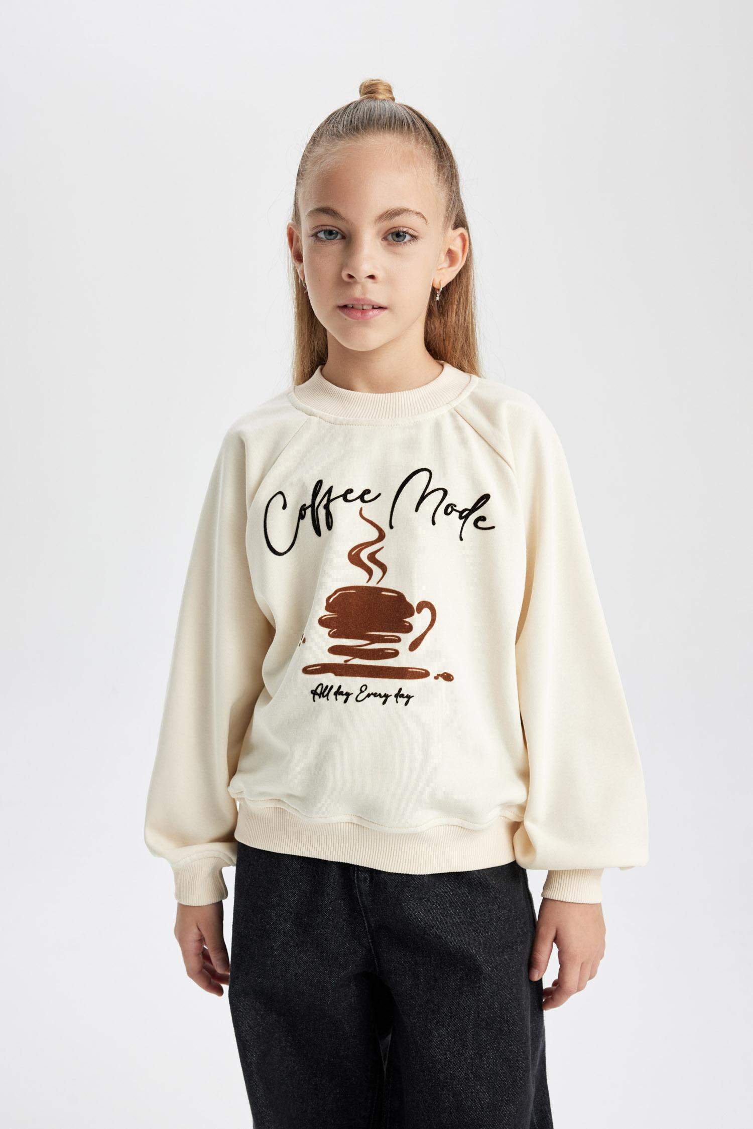 Girl Oversize Fit Crew Neck Printed Thick Sweatshirt