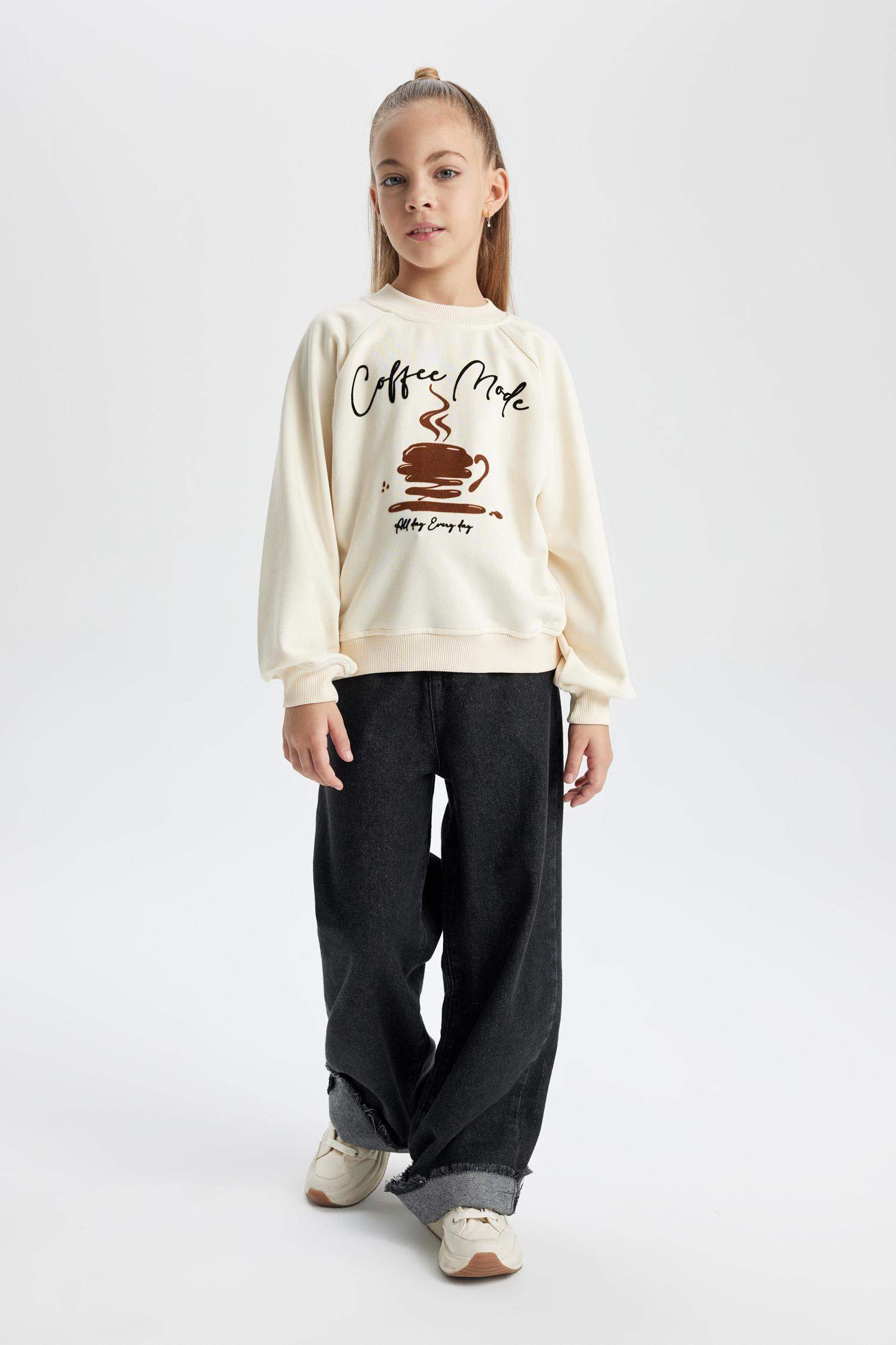 Girl Oversize Fit Crew Neck Printed Thick Sweatshirt