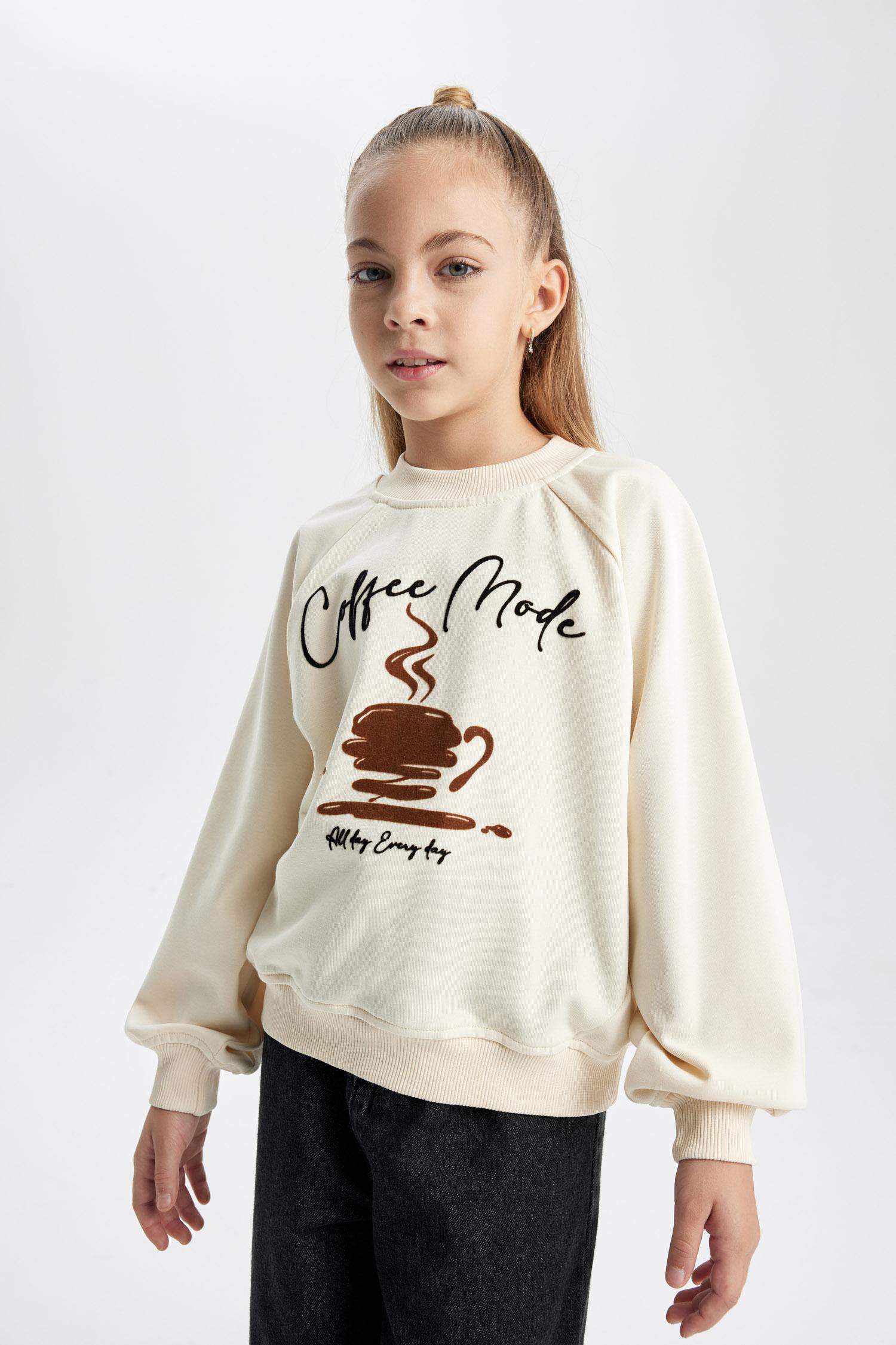 Girl Oversize Fit Crew Neck Printed Thick Sweatshirt