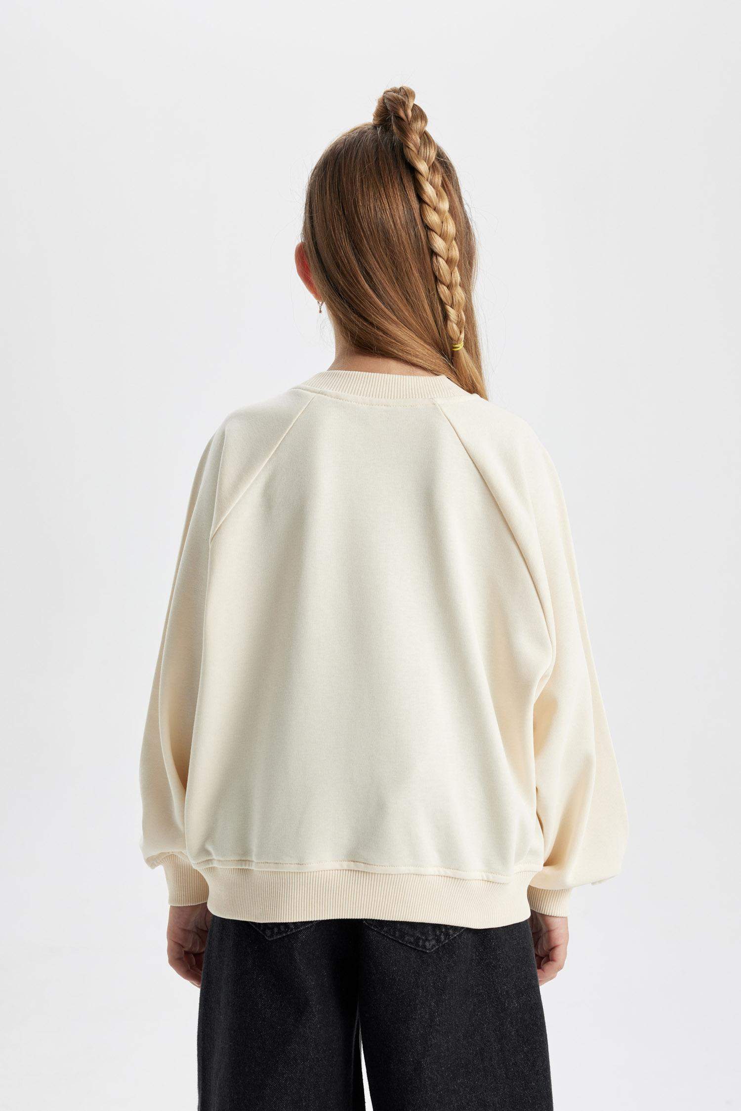 Girl Oversize Fit Crew Neck Printed Thick Sweatshirt