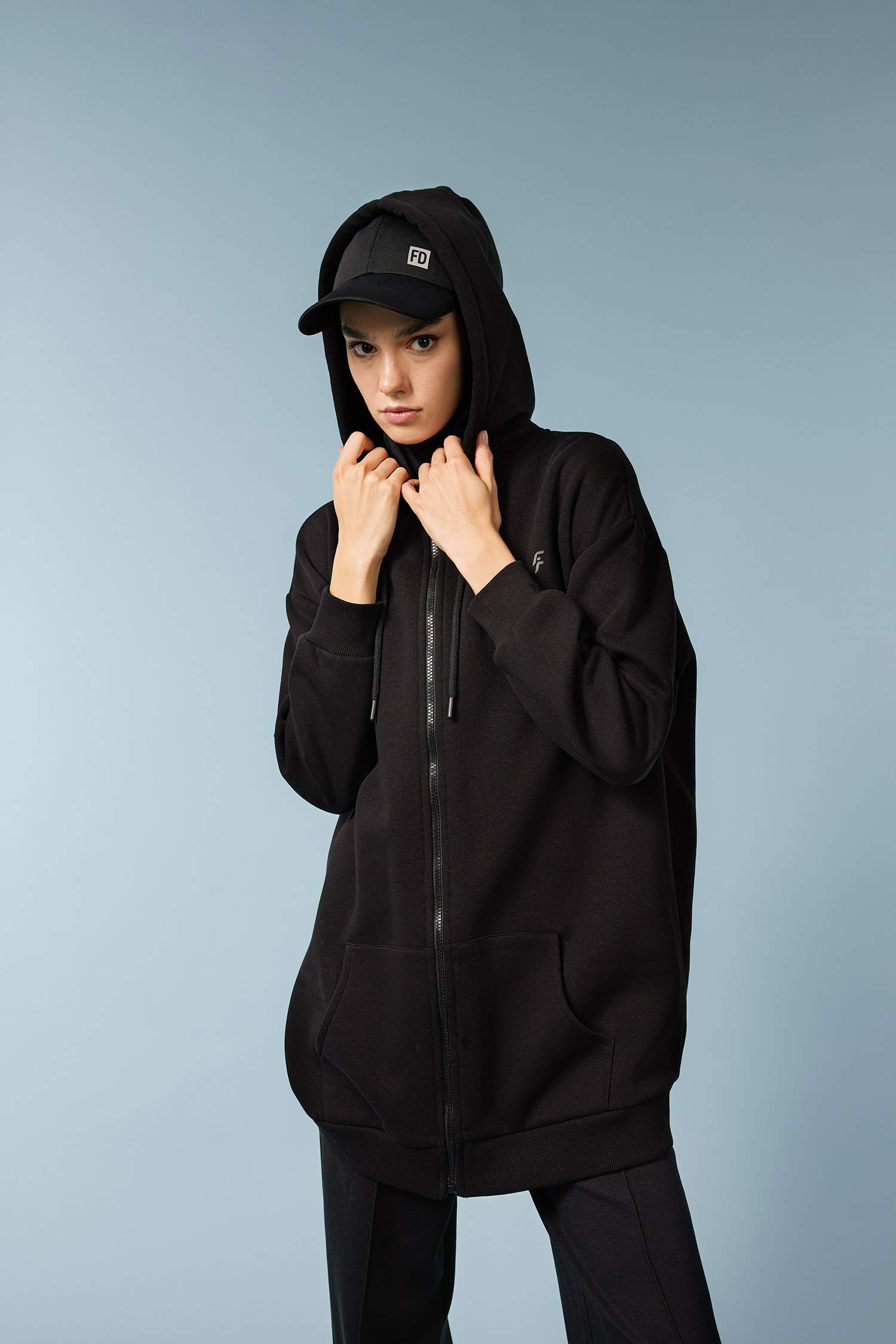 DeFactoFit Long Fit Hooded Zippered Thick Sweatshirt