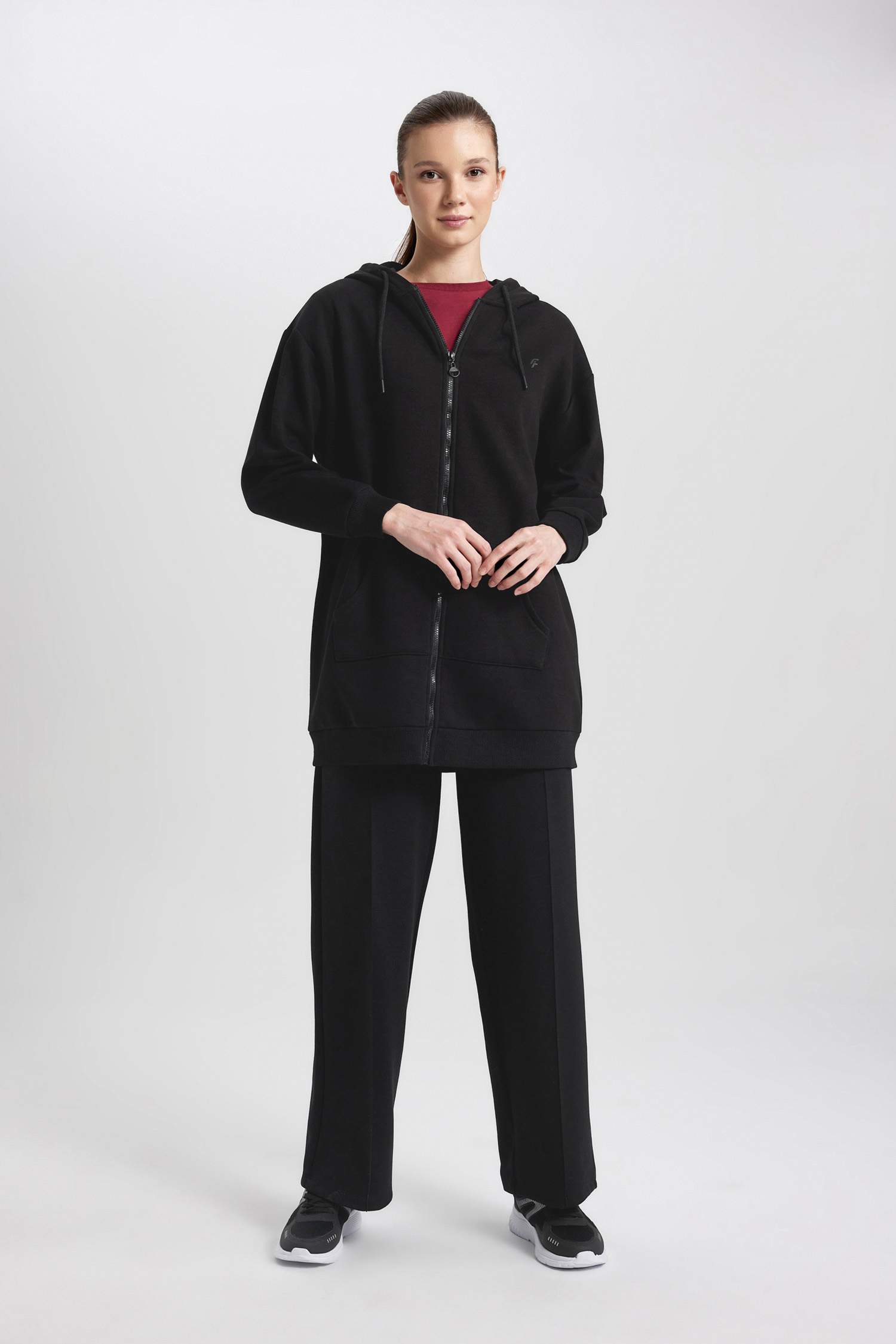 DeFactoFit Long Fit Hooded Zippered Thick Sweatshirt