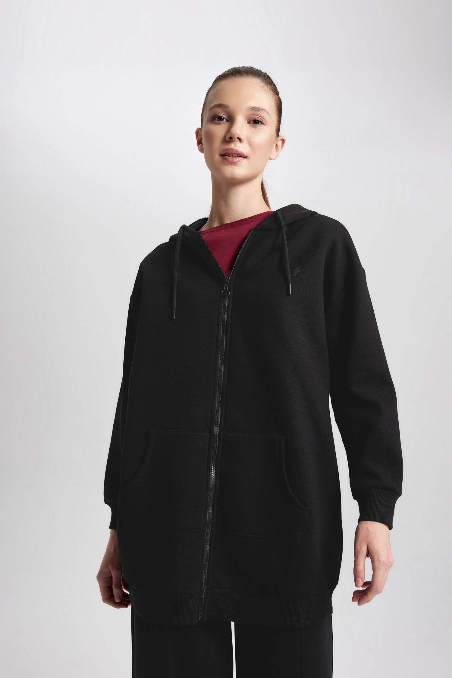 DeFactoFit Long Fit Hooded Zippered Thick Sweatshirt