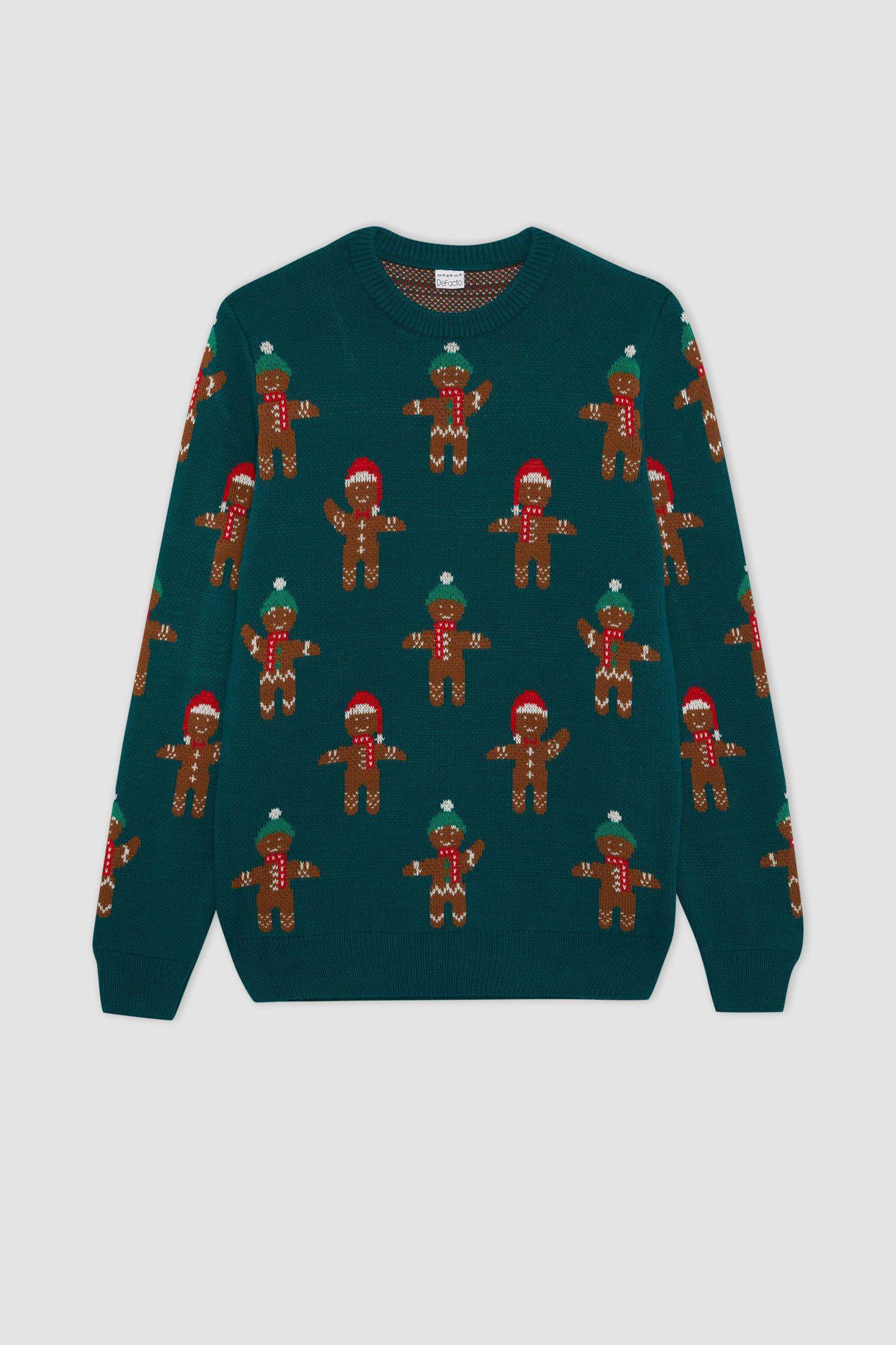 New Year Themed Standard Fit Patterned Knitted Pullover