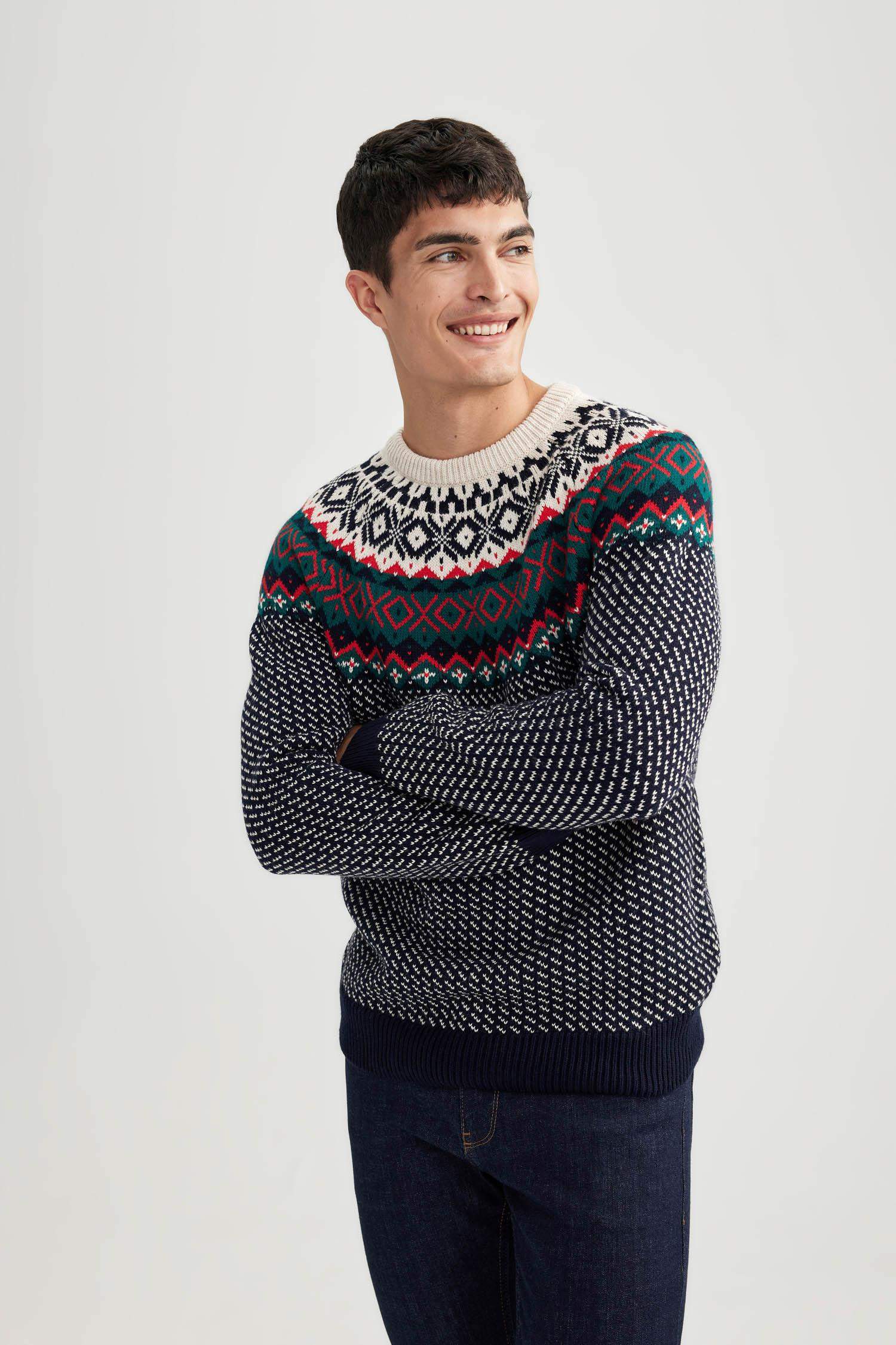 بلوفر تريكو قصة عادية بطبعة كريسماس