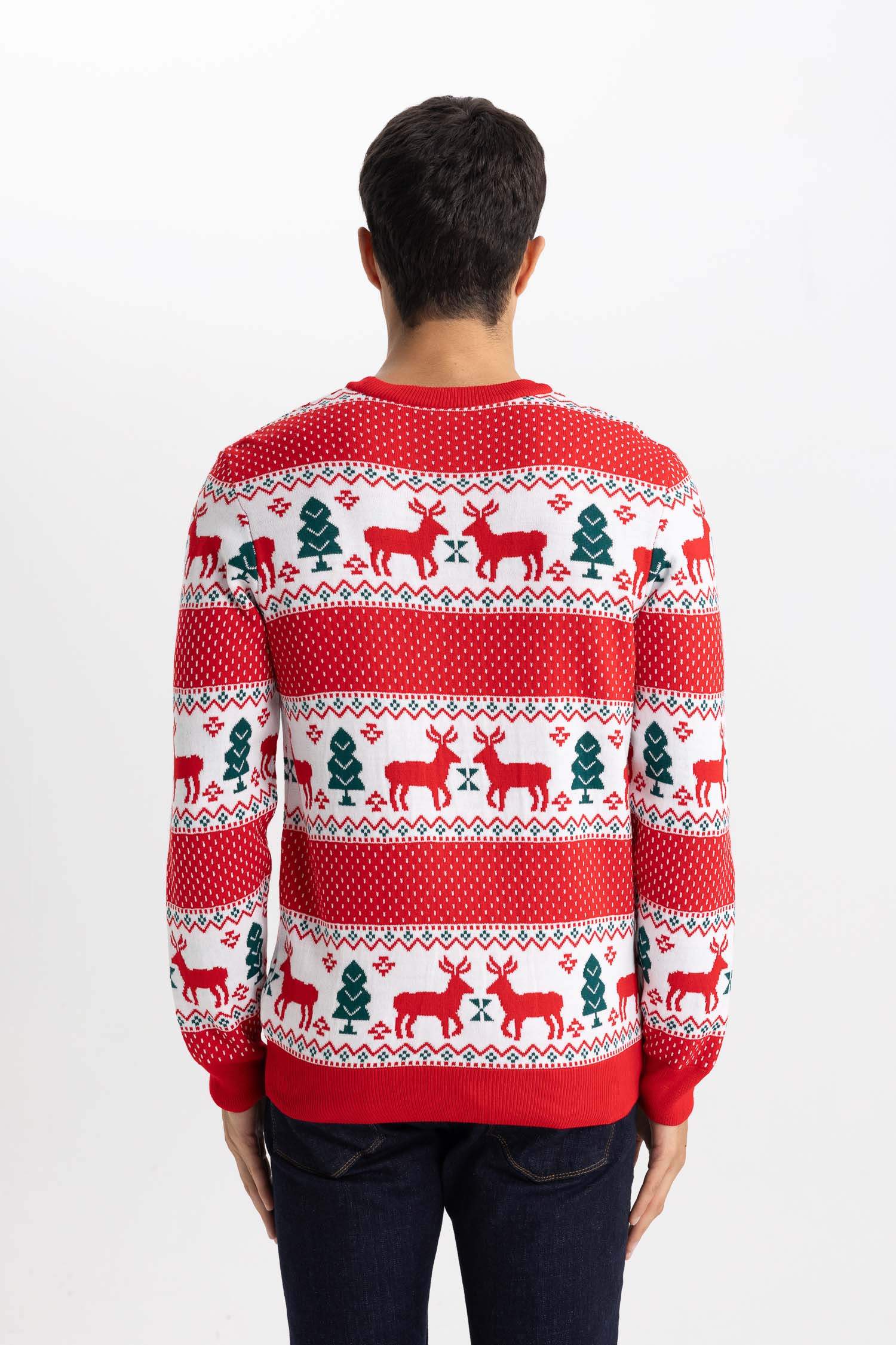New Year Themed Standard Fit Crew Neck Knitted Pullover