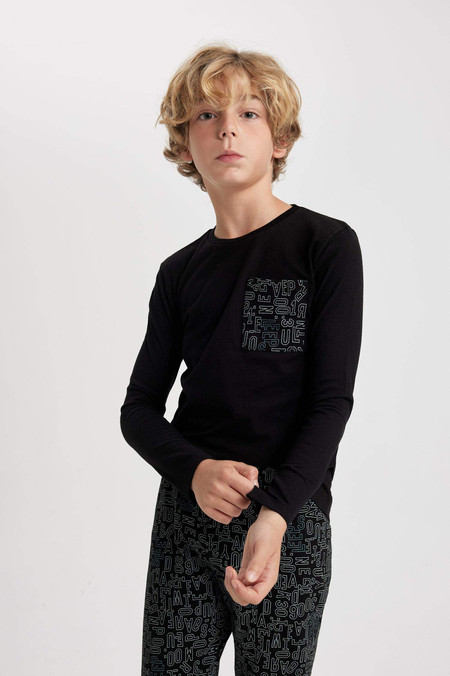 طقم بيجاما اسود اولادي قصة عادية - قطعتين