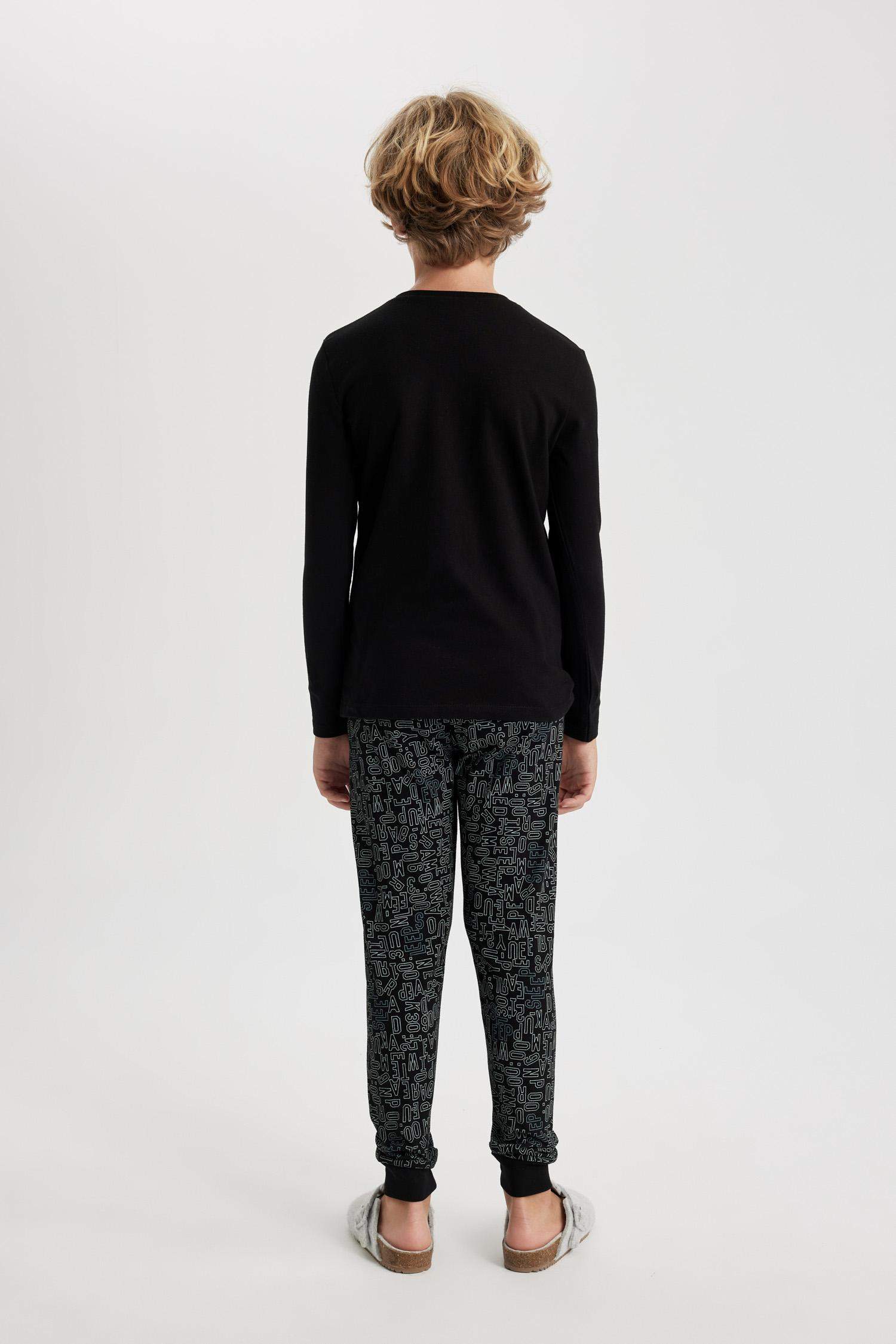 طقم بيجاما اسود اولادي قصة عادية - قطعتين