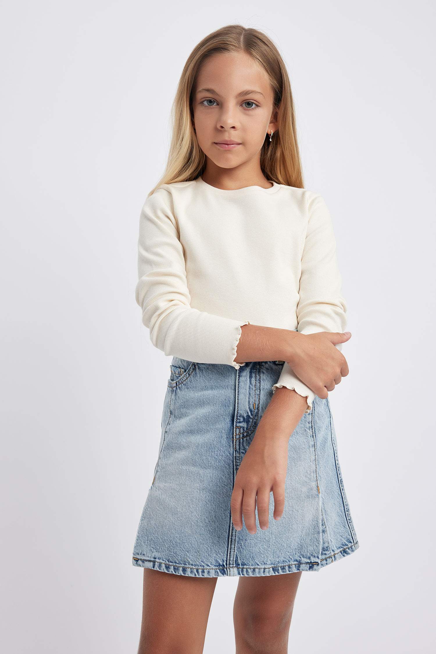 Girl Crew Neck Corduroy Long Sleeve T-Shirt