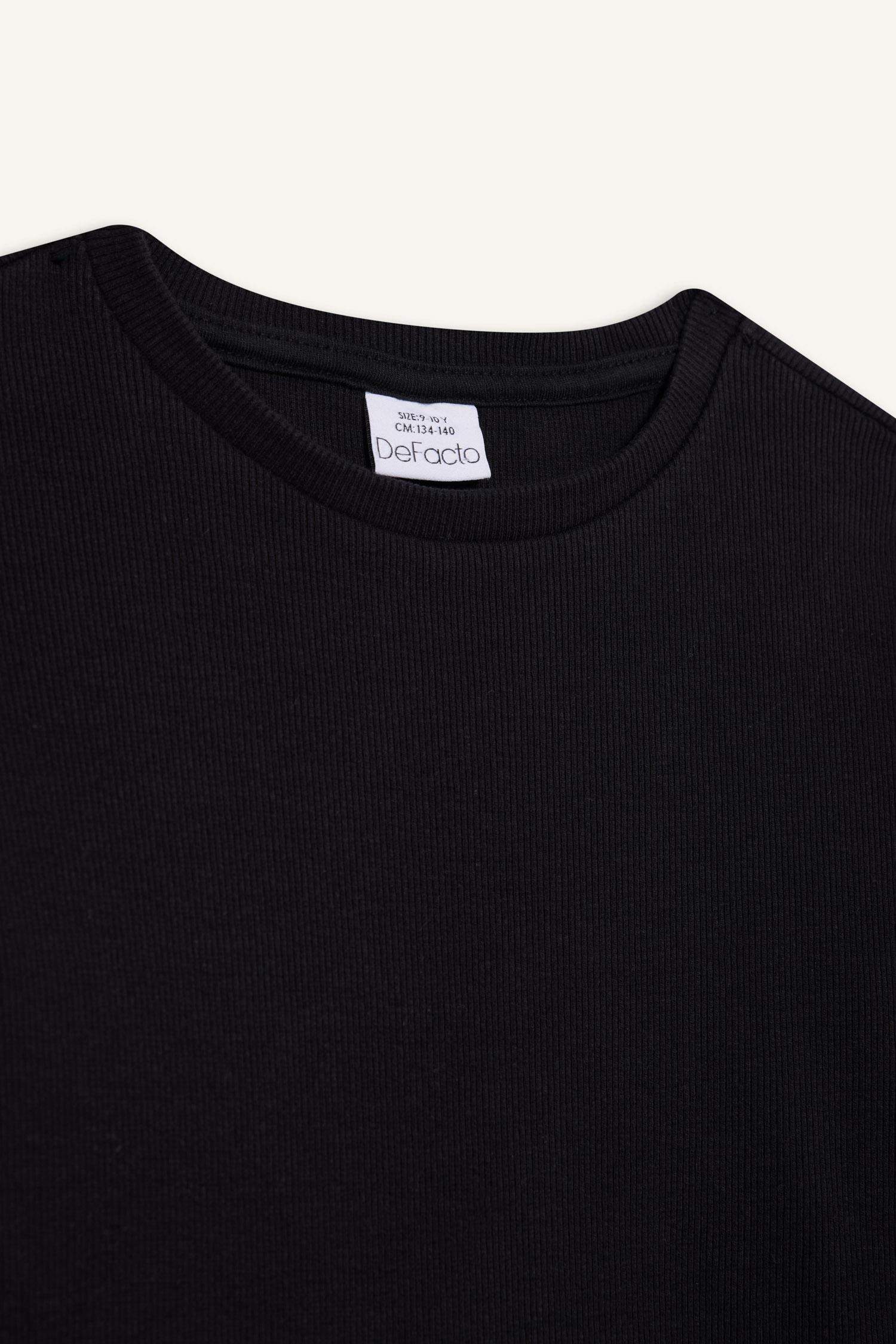 Kız Çocuk Bisiklet Yaka Basic Düz Fitilli Kaşkorse Uzun Kollu Okul Tişörtü