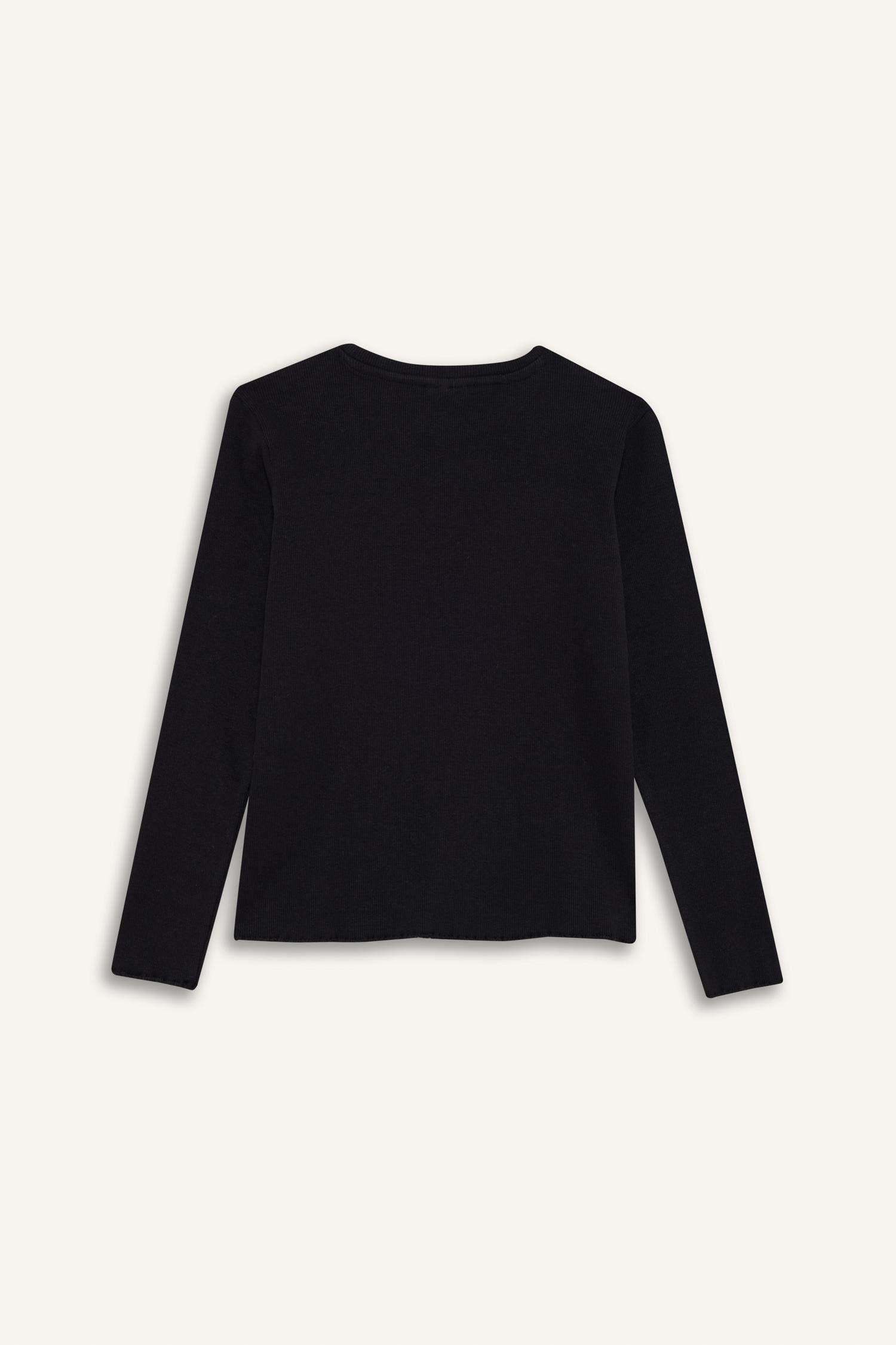 Kız Çocuk Bisiklet Yaka Basic Düz Fitilli Kaşkorse Uzun Kollu Okul Tişörtü