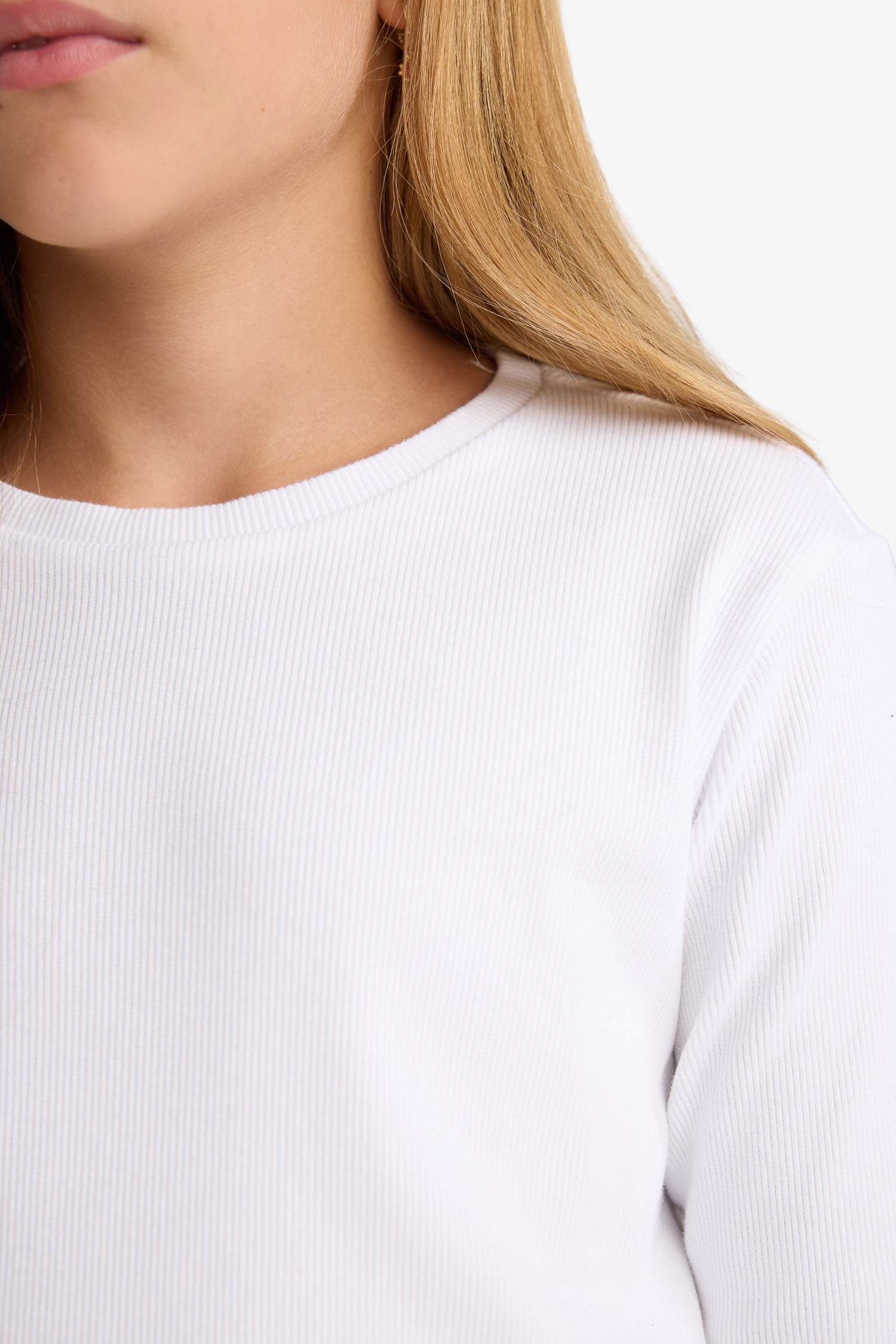 Kız Çocuk Bisiklet Yaka Basic Düz Fitilli Kaşkorse Uzun Kollu Okul Tişörtü