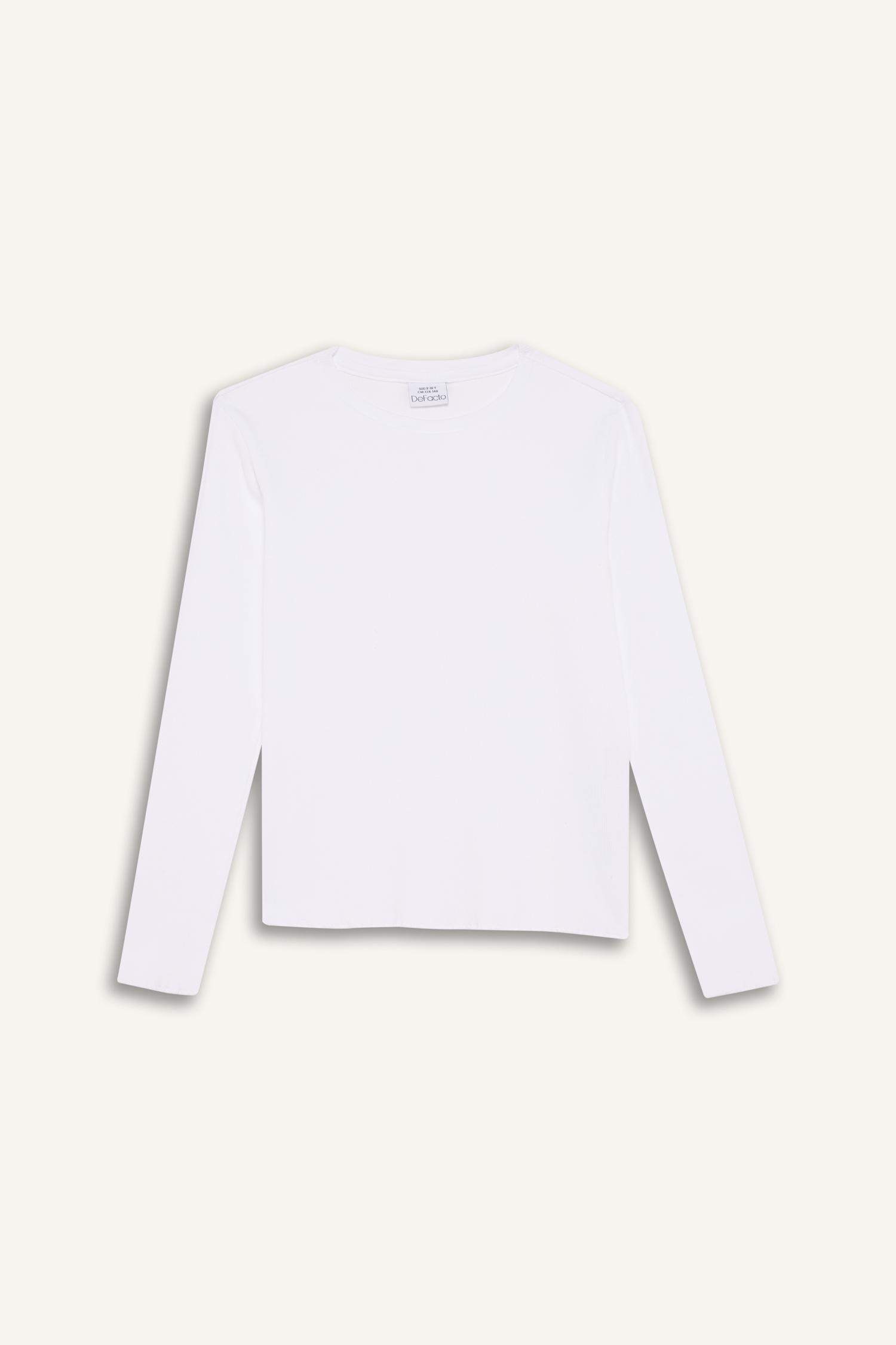 Kız Çocuk Bisiklet Yaka Basic Düz Fitilli Kaşkorse Uzun Kollu Okul Tişörtü