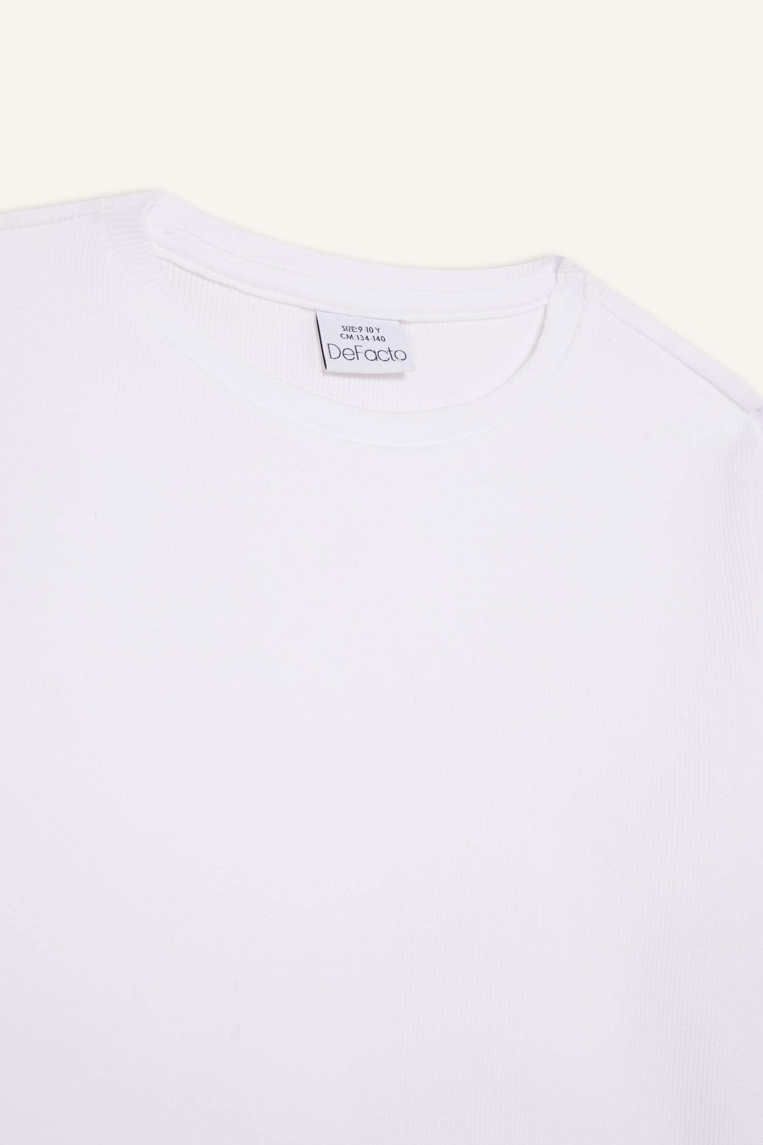 Kız Çocuk Bisiklet Yaka Basic Düz Fitilli Kaşkorse Uzun Kollu Okul Tişörtü